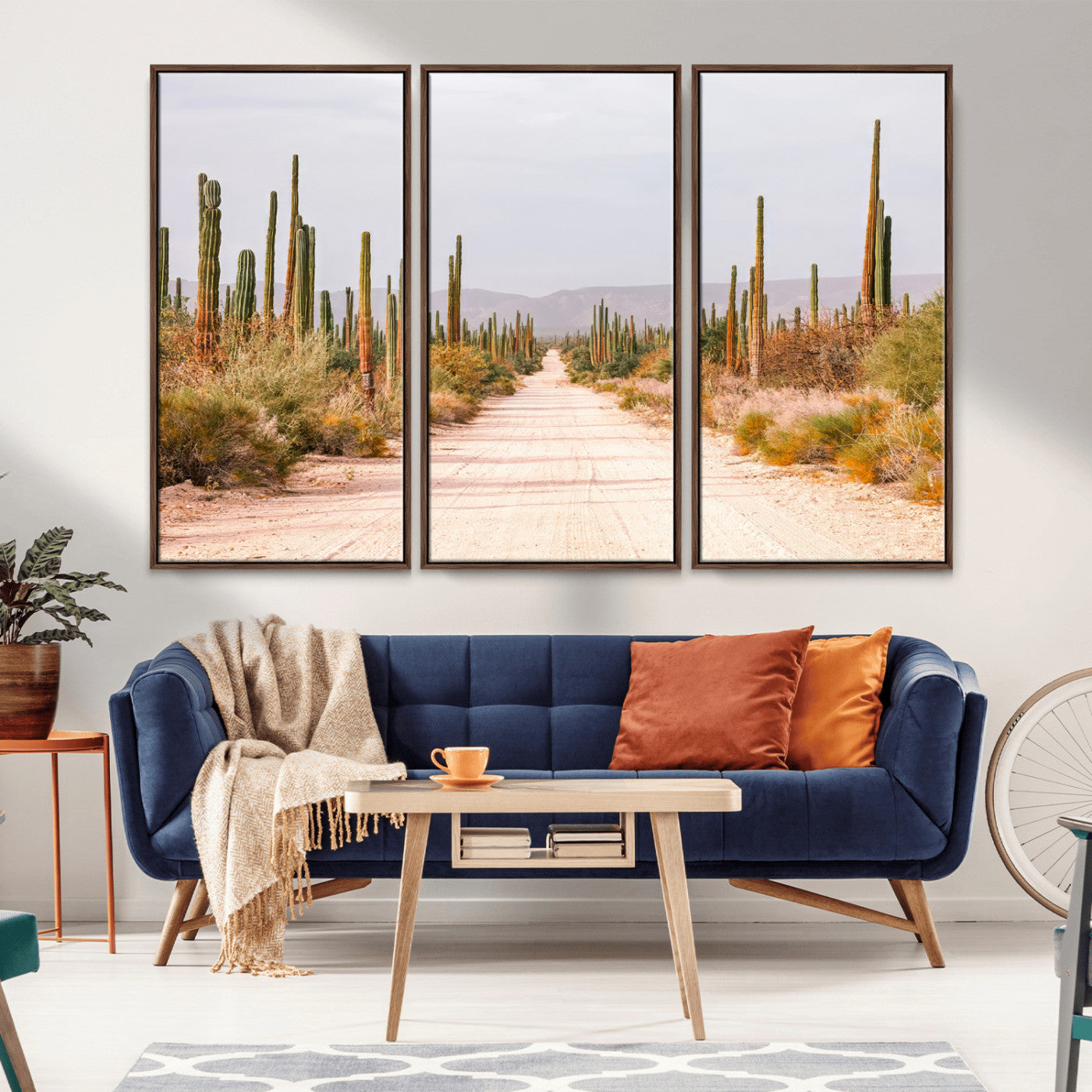 30742780-MGV-FC-48X32-3P_Walnut-Desert Cactus Wall Art Canvas Print, Framed Southwestern Art Picture Print, Bohemian Western Perfect Southwestern Boho Decor