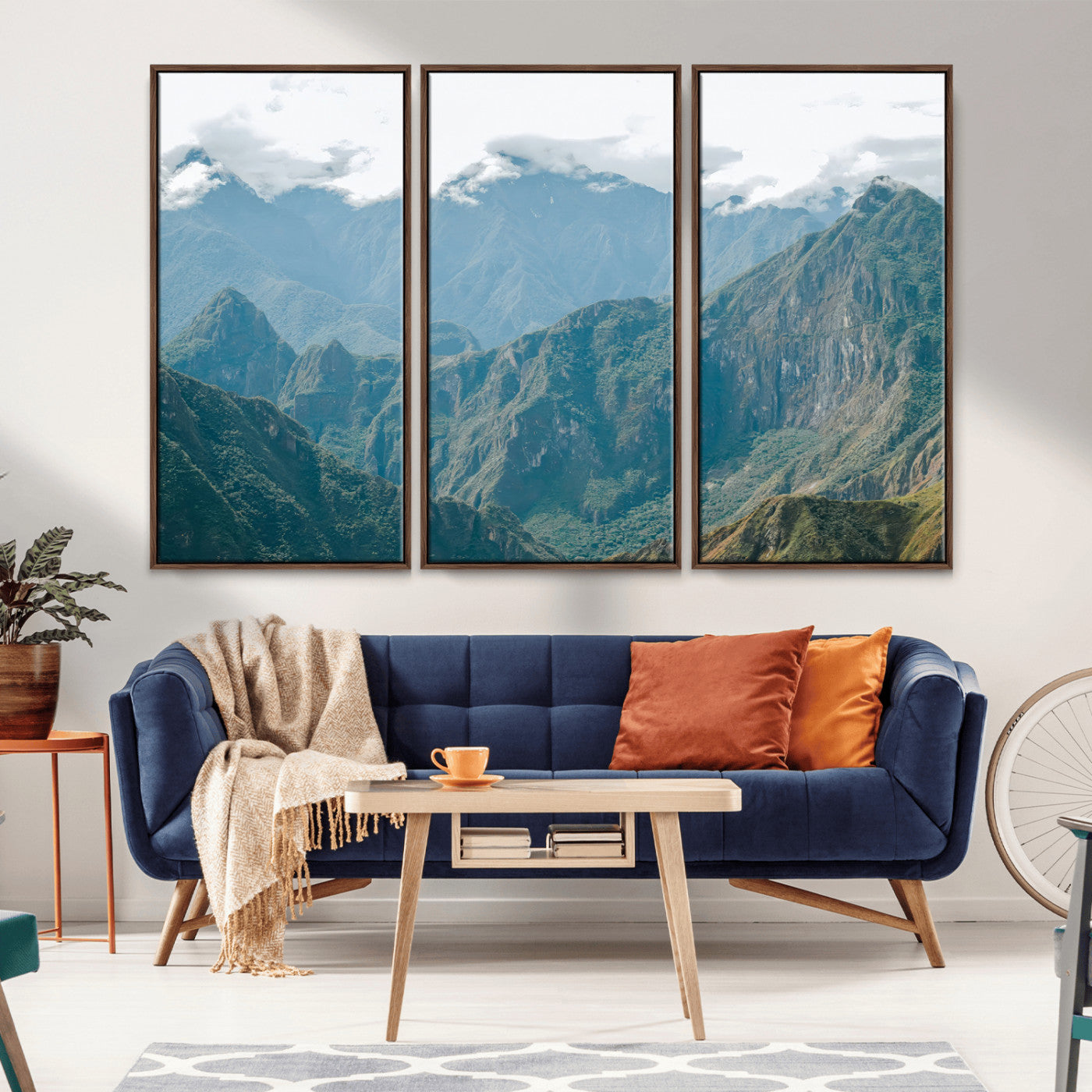 79393816-MGV-FC-48X32-3P_Walnut-Misty Mountain Wall Art Canvas Print, Framed Cloudy Andean Art Picture Print, Rugged Mountain Perfect Rustic Nature Decor Artwork