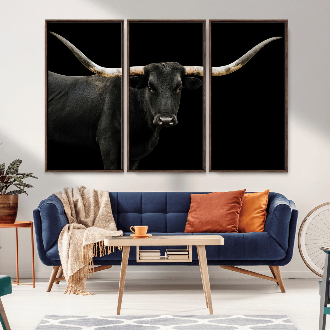 99448328-MGV-CV-36X24-Longhorn Cattle Wall Art Canvas Print, Framed Texas Ranch Art Picture Print, Western Cow Perfect Farmhouse Decor Artwork