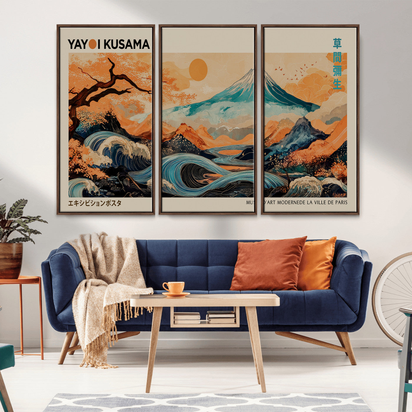 22373530-MGV-CV-36X24-Japanese Mt Fuji Wave Art Print – Ukiyo e Inspired Sun & Cherry Blossom Poster, Traditional Asian Landscape Painting, Modern