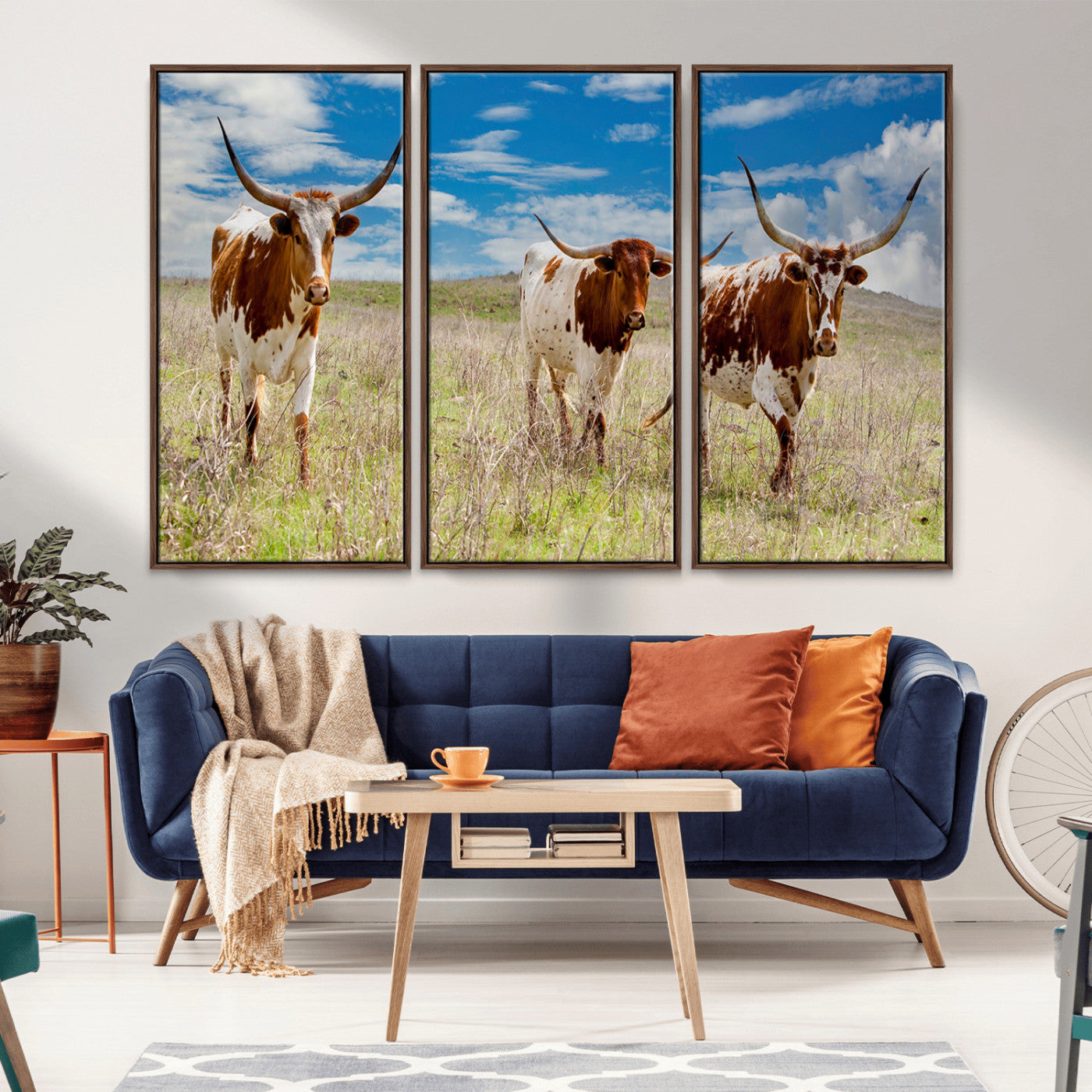 58099948-MGV-CV-36X24-Texas Longhorn Wall Art Canvas Print, Framed Western Decor Art Picture Print, Rustic Farmhouse Perfect Western Farmhouse Decor