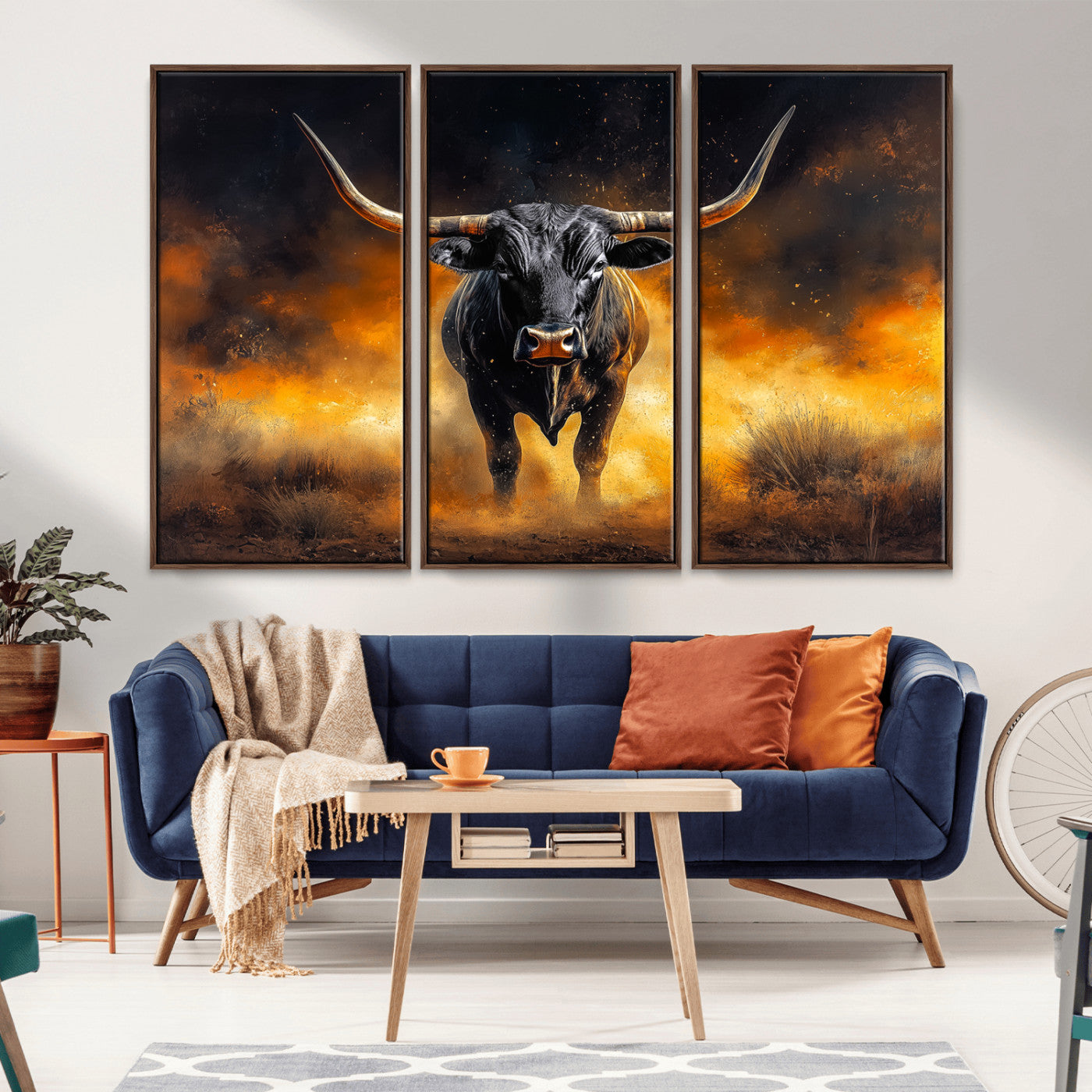 58293979-MGV-CV-36X24-Longhorn Canvas Wall Art Canvas Print, Framed Bold Bull Wall Art Art Picture Print, Western Animal Decor Perfect Western Dramatic