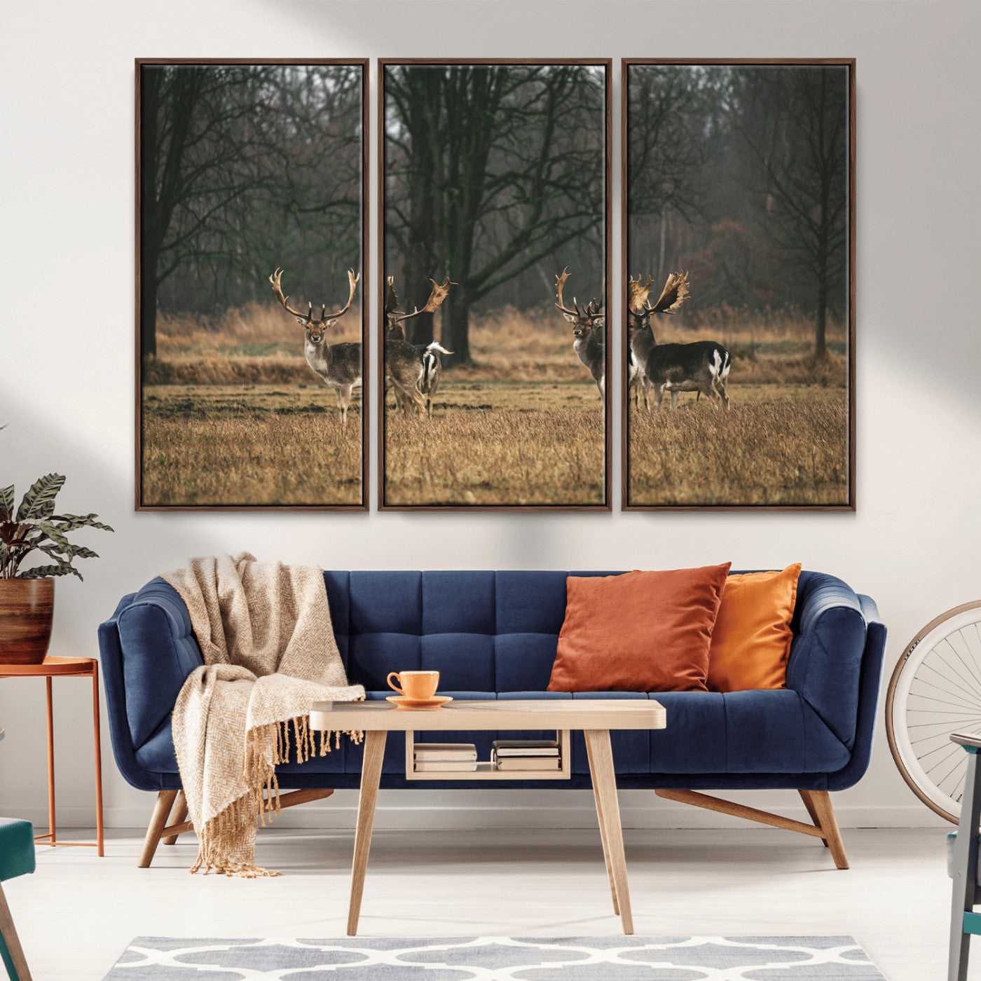 55348744-MGV-CV-36X24-Deer Photography Wall Art Canvas Print, Framed Rustic Wildlife Art Picture Print, Stags In Forest Perfect Rustic Wilderness Decor