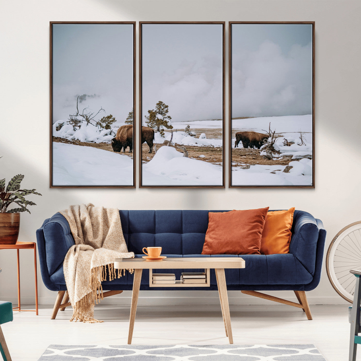 60308289-MGV-CV-36X24-Bison Wildlife Wall Art Canvas Print, Framed Snowy Prairie Art Picture Print, Western Landscape Perfect Rustic Winter Decor