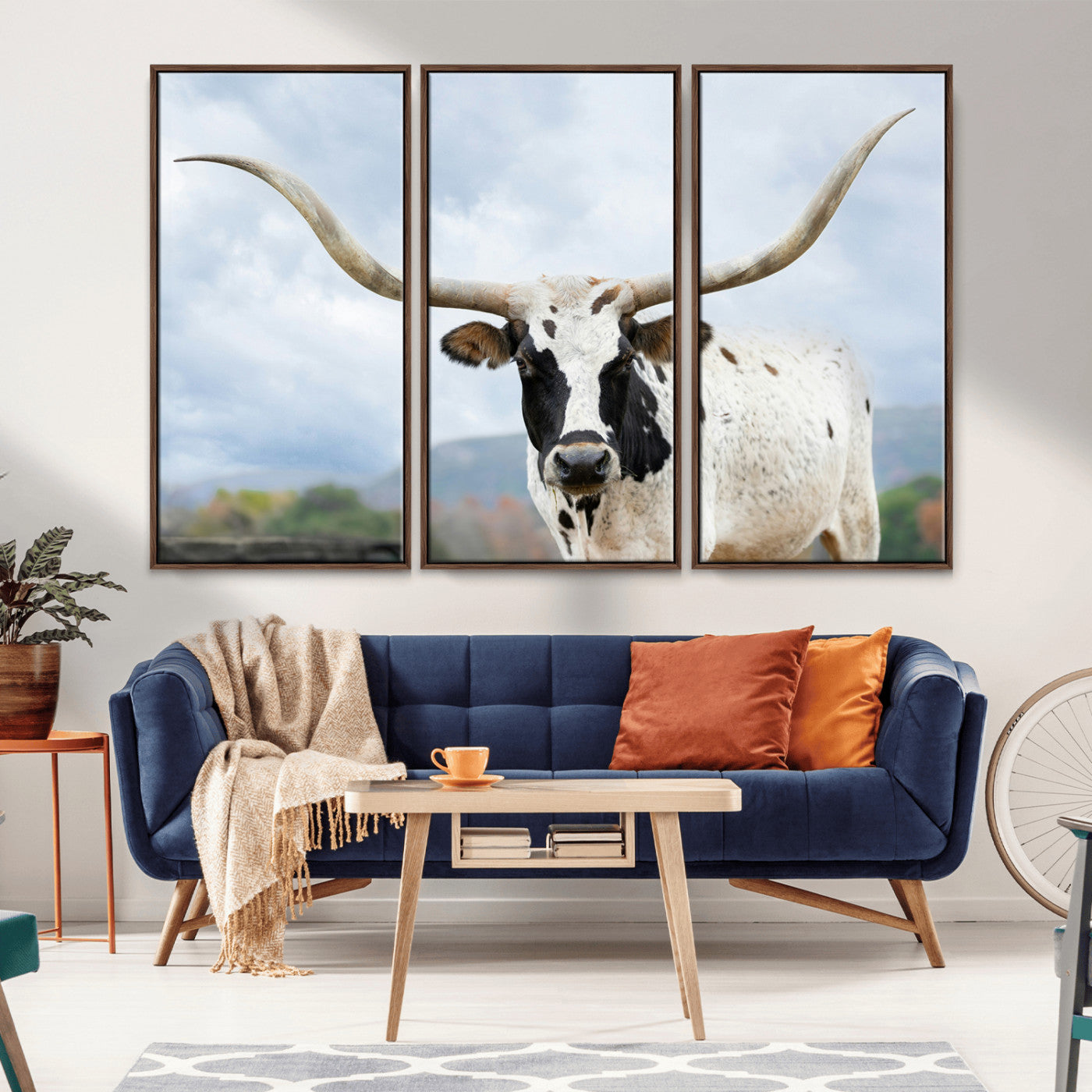 63592811-MGV-CV-36X24-Texas Longhorn Wall Art Canvas Print, Framed Western Rustic Art Picture Print, Farmhouse Decor Perfect Rustic Farmhouse Decor
