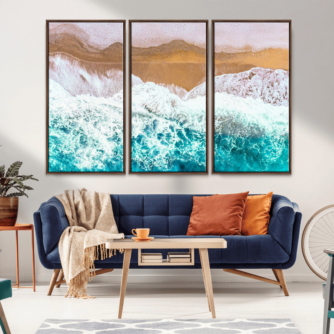 26870666-MGV-CV-36X24-Aerial Beach Wall Art Canvas Print, Framed Ocean Waves Art Picture Print, Coastal Landscape Perfect Coastal Minimalist Decor