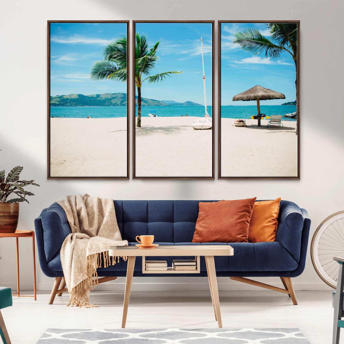 42623350-MGV-CV-36X24-Tropical Beach Wall Art Canvas Print, Framed Palm Tree Art Picture Print, Ocean View Perfect Tropical Coastal Decor Artwork
