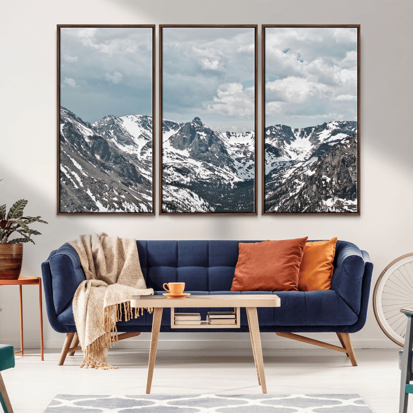 94074619-MGV-CV-36X24-Snowy Peaks Wall Art Canvas Print, Framed Alpine Wilderness Art Picture Print, Mountain Escape Perfect Winter Serenity Decor