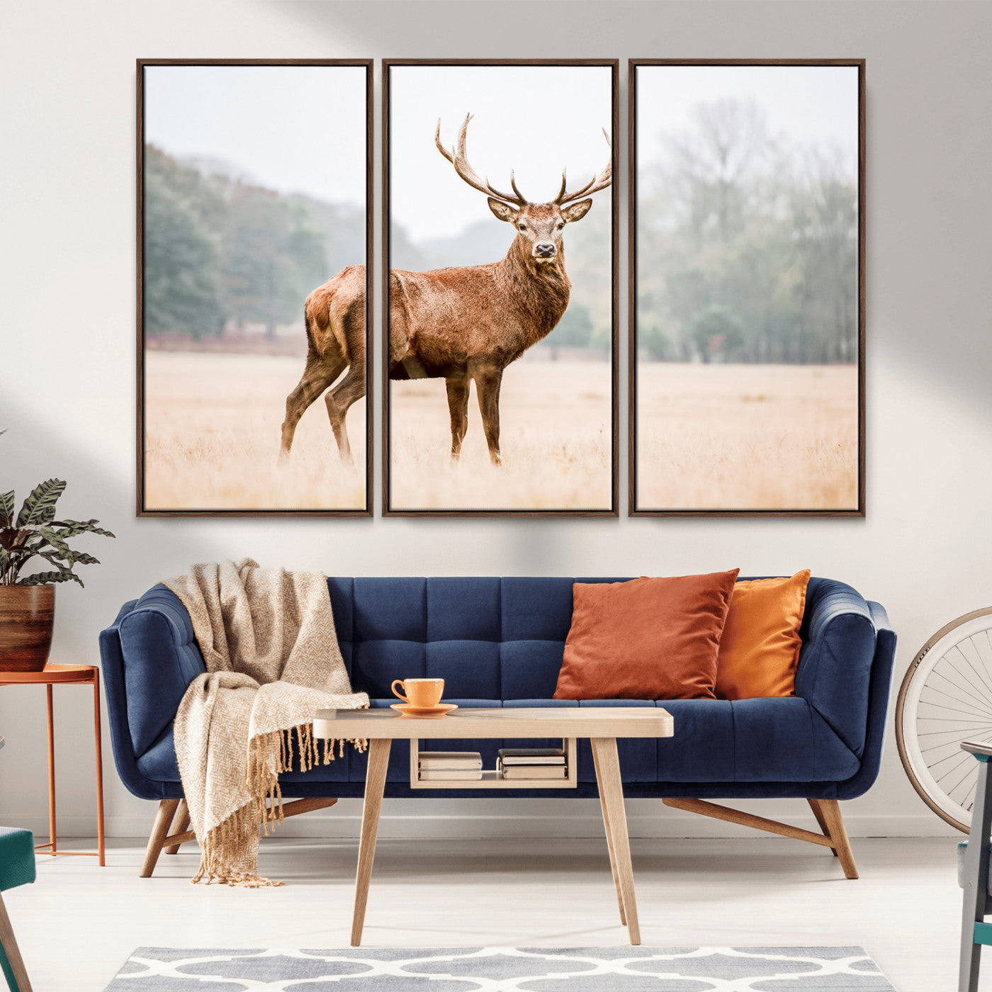 86502413-MGV-CV-36X24-Vintage Wildlife Art Wall Art Canvas Print, Framed Misty Landscape Art Picture Print, Deer Wall Art Perfect Rustic Wildlife Decor