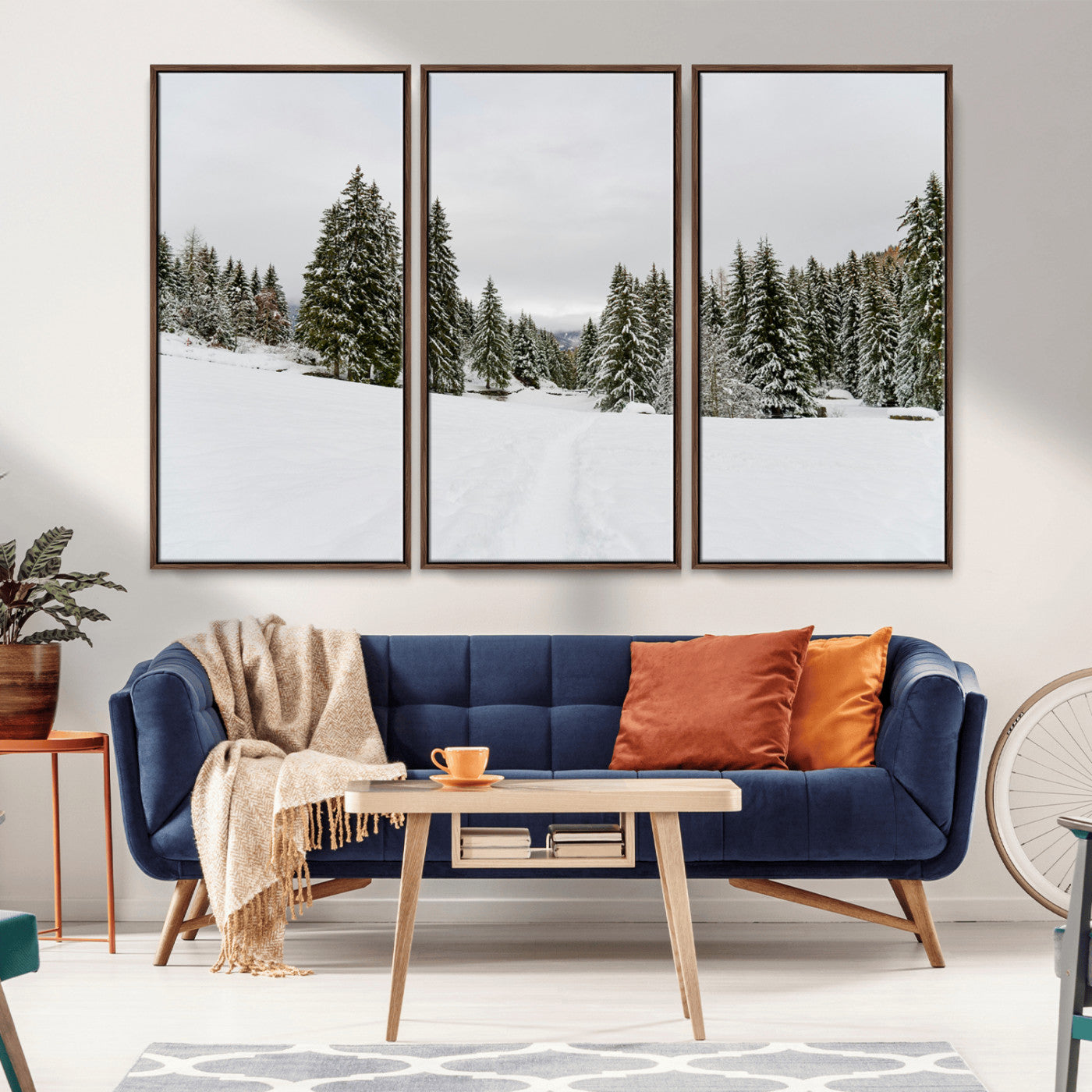 24581417-MGV-CV-36X24-Frosty Pines Wall Art Canvas Print, Framed Silent Snowfall Art Picture Print, Cozy Cabin Vibes Perfect Nordic Minimalist Decor