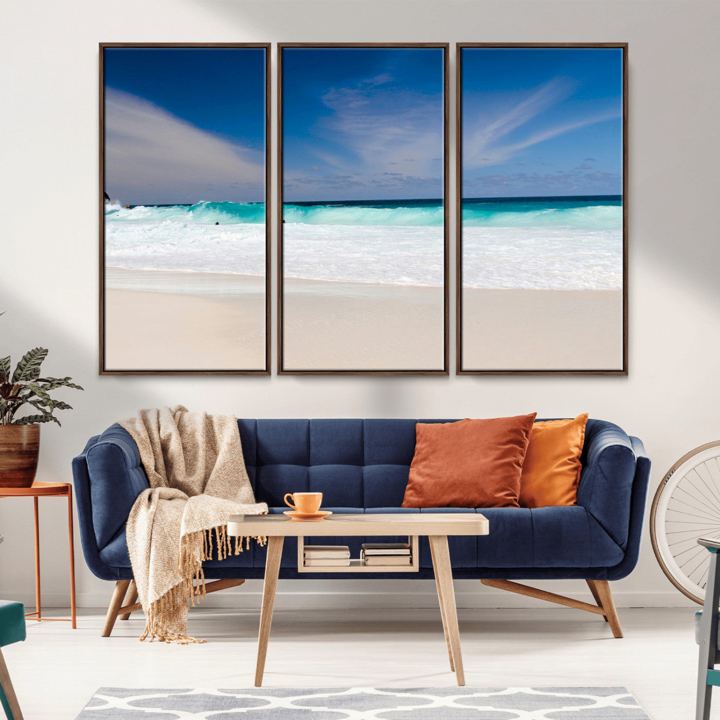 55017356-MGV-CV-36X24-Ocean Beach Wall Art – Turquoise Wave and White Sand Shoreline Canvas Print, Coastal Seascape Photography Decor for Living Room,