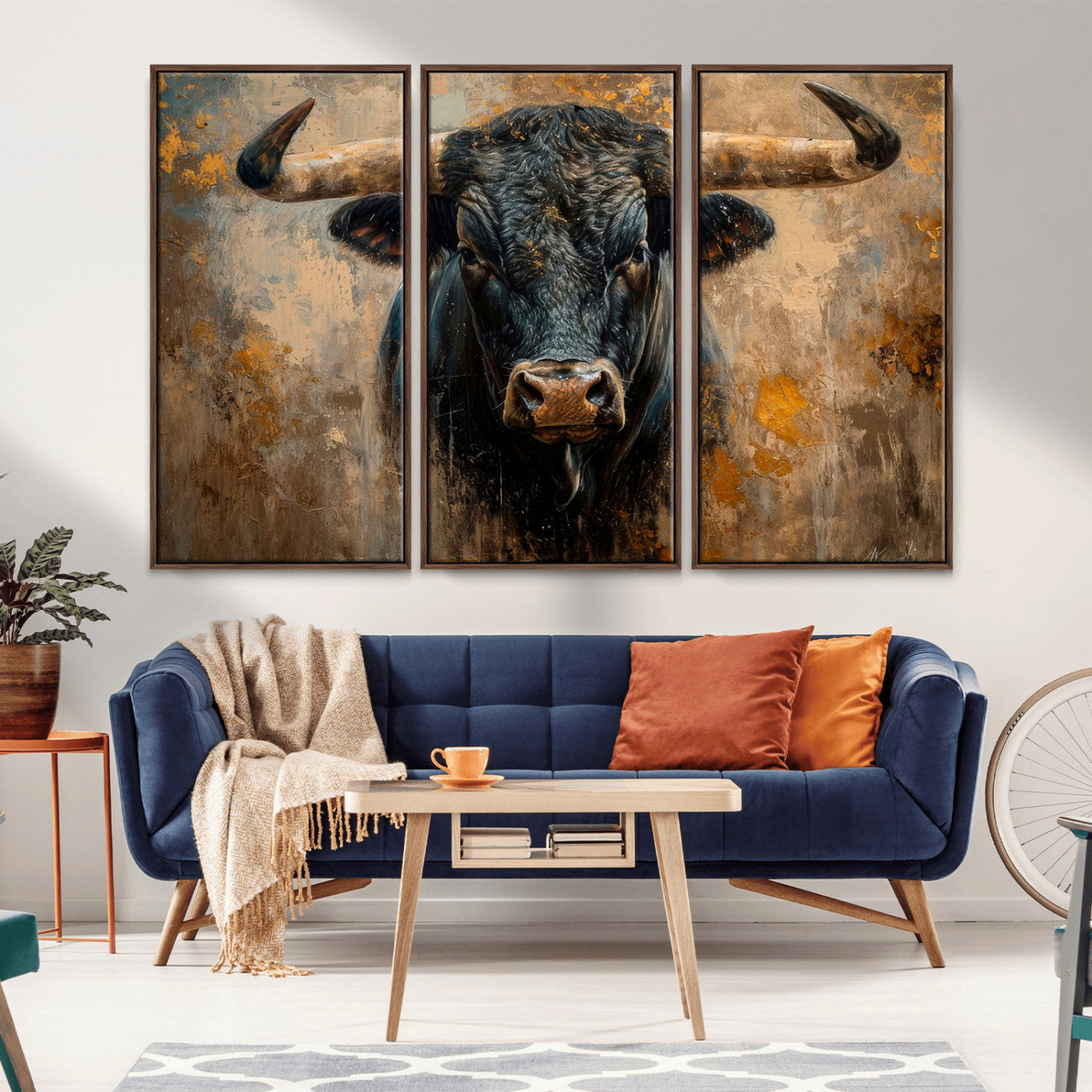 91615410-MGV-CV-36X24-Bull Wall Art – Rustic Western Longhorn Canvas Print, Powerful Abstract Animal Painting, Farmhouse Ranch Decor for Living Room,