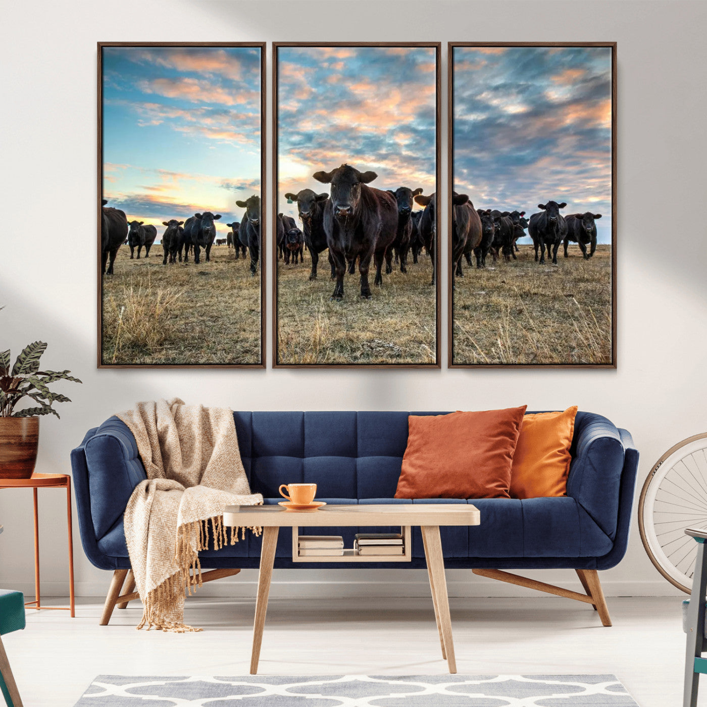 13867292-MGV-CV-36X24-Black Cattle Wall Art – Rustic Ranch Herd Canvas Print, Western Farmhouse Country Landscape Decor for Living Room, Office, or