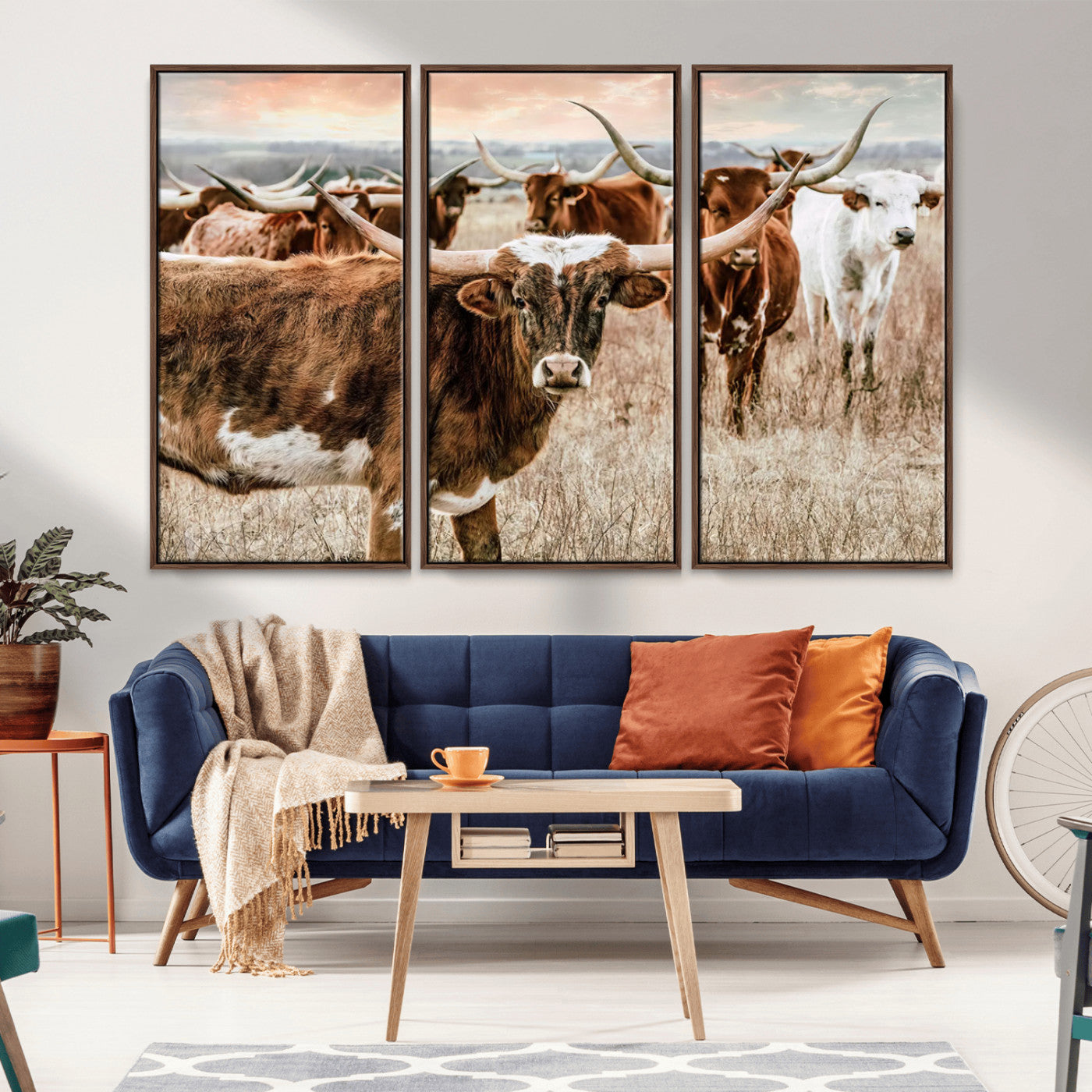 47758300-MGV-CV-36X24-Texas Longhorn Cattle Wall Art – Rustic Western Herd Canvas Print, Cowboy Ranch Farmhouse Decor for Living Room, Office, or