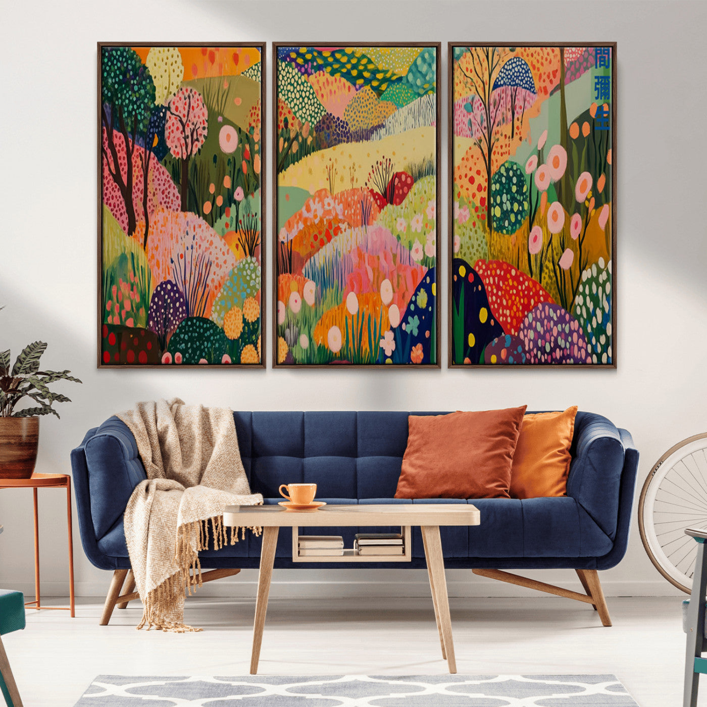 79636380-MGV-CV-36X24-Colorful Abstract Landscape Wall Art – Vibrant Hills and Flowers Canvas Print, Modern Whimsical Artwork for Living Room, Bedroom,