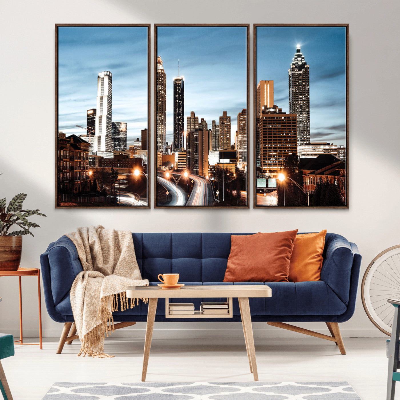 23859158-MGV-CV-36X24-Atlanta Skyline Wall Art – Modern Cityscape Canvas Print with Night Lights and Traffic Trails, Urban Decor for Office, Apartment,