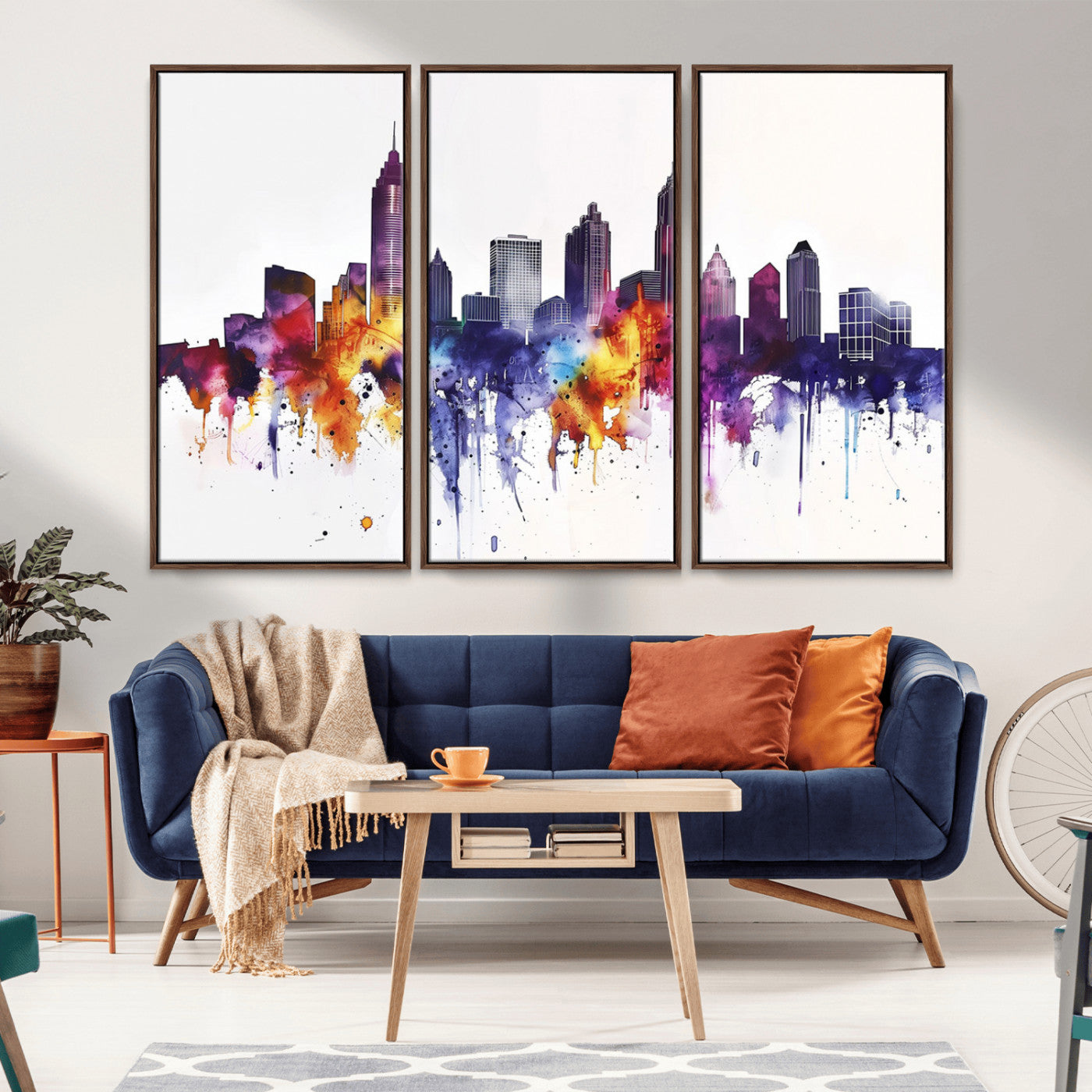 34479880-MGV-CV-36X24-Atlanta Skyline Wall Art – Colorful Watercolor Cityscape Canvas Print, Modern Abstract Urban Decor for Apartment, Living Room, or