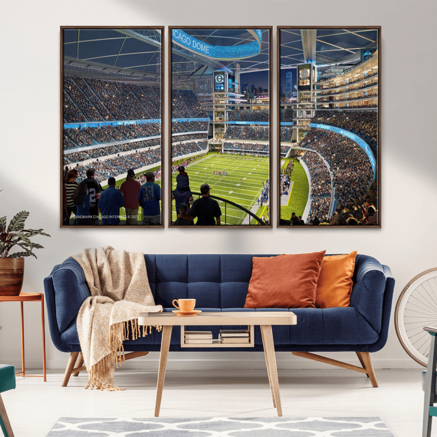 41816511-MGV-CV-36X24-Chicago Dome Stadium Wall Art – Futuristic Football Arena Canvas Print, Modern Sports Fan Decor for Man Cave, Office, Bar, or