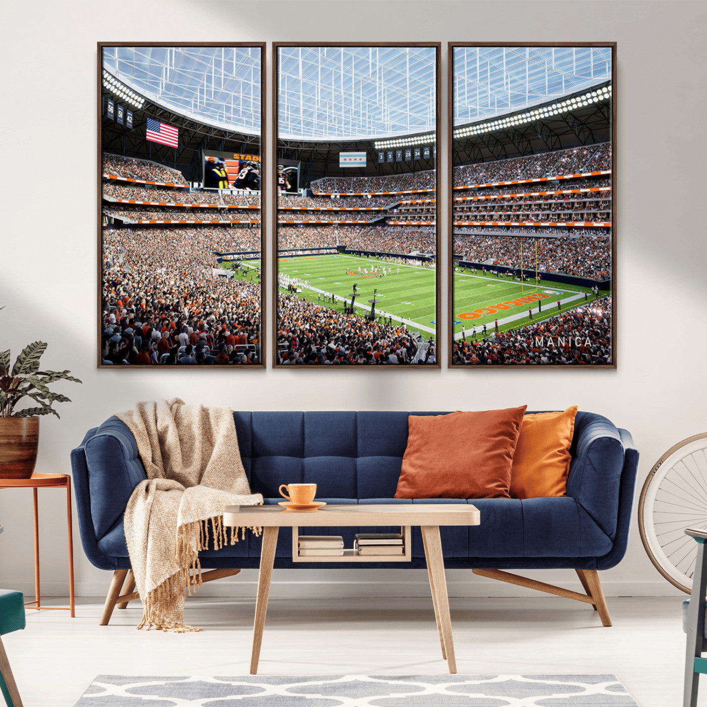 32530647-MGV-CV-36X24-Chicago Bears Stadium Wall Art – Futuristic Dome Arena Canvas Print, Modern Football Concept Design Decor for Man Cave, Bar, or