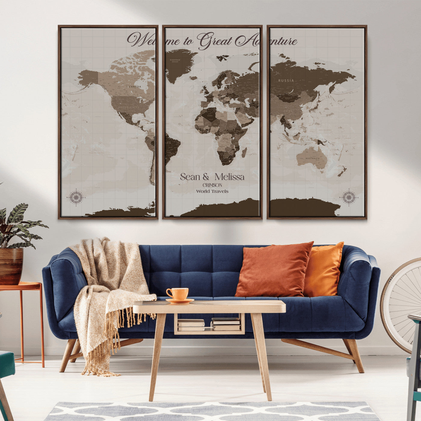 49871705-MGV-CV-36X24-Welcome to Great Adventure World Map Wall Art – Vintage Sepia Travel Canvas Print, Rustic Explorer Decor for Living Room, Bedroom