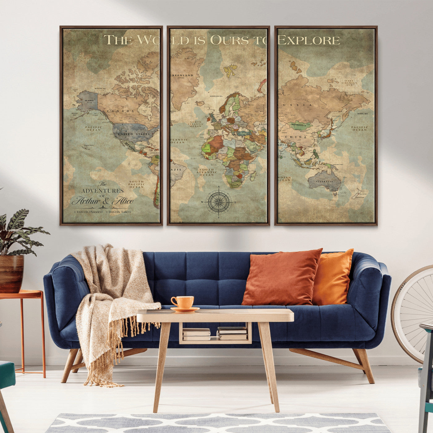 26433151-MGV-CV-36X24-The World is Ours to Explore Vintage Map Wall Art – Rustic Travel Canvas Print, Antique Style Adventure Decor for Study, Library,