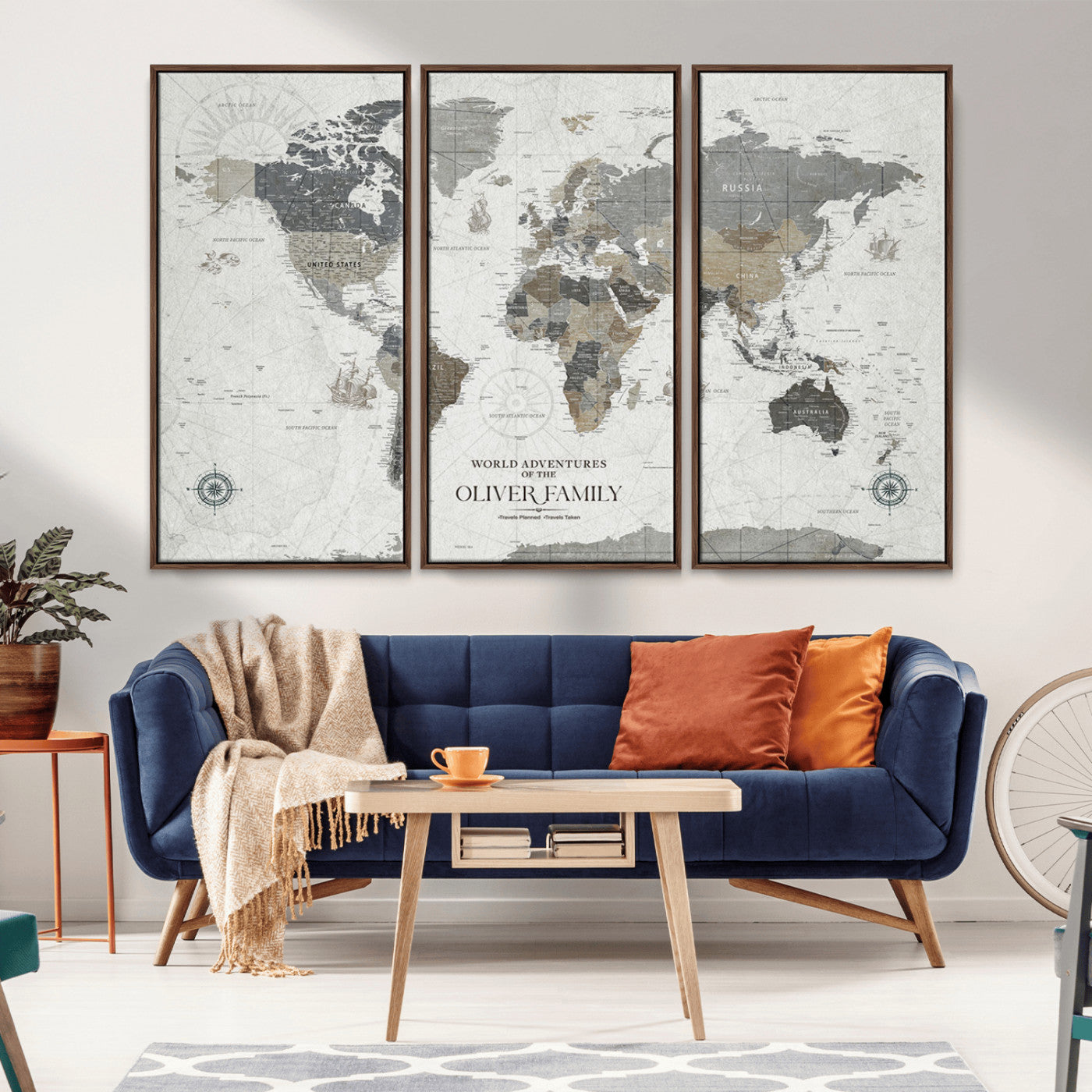 15948545-MGV-CV-36X24-World Adventures Wall Art – Vintage Style World Map Canvas Print, Rustic Travel Decor for Living Room, Bedroom or Office, Unique