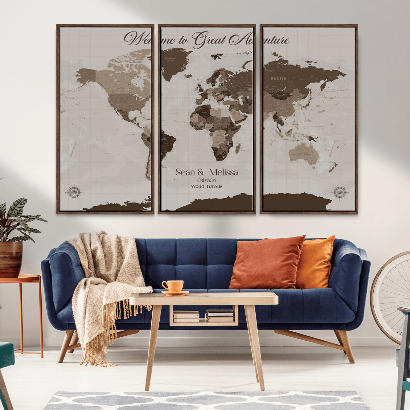 26961599-MGV-CV-36X24-Welcome to Great Adventure Wall Art – Vintage Sepia World Map Canvas Print, Rustic Travel Decor for Living Room, Bedroom, Office