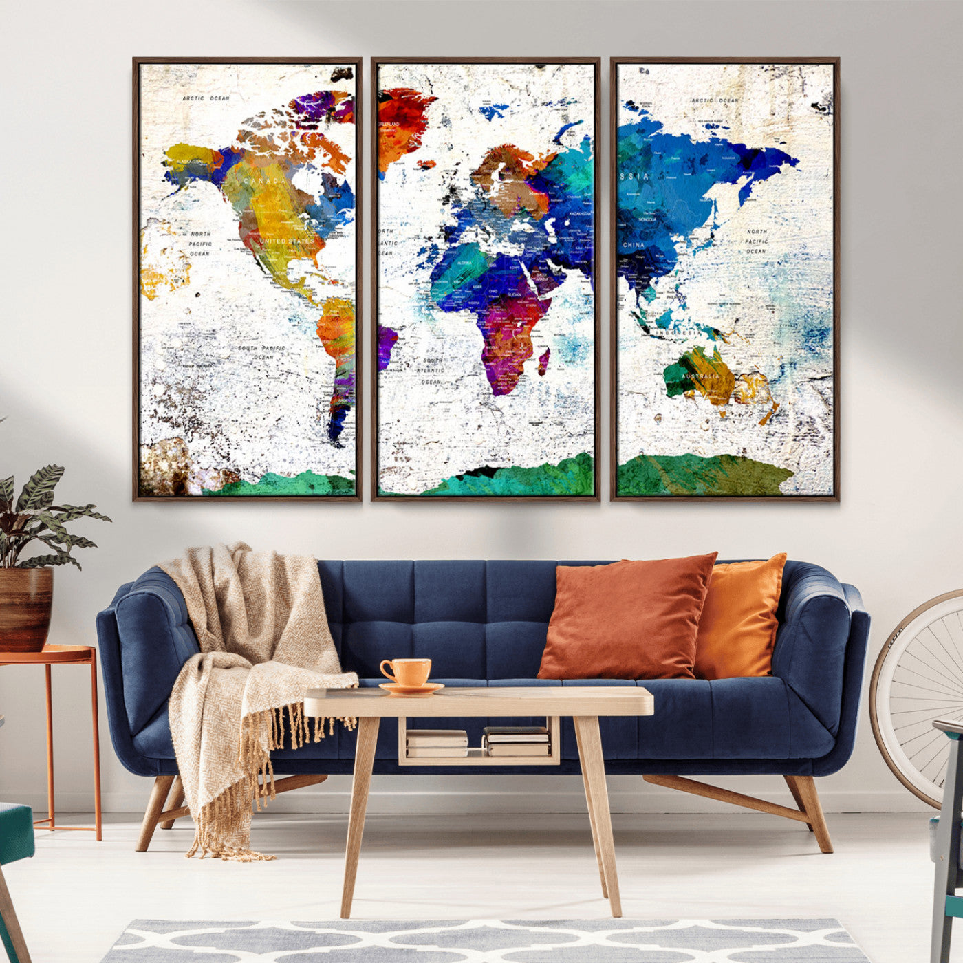 51312063-MGV-CV-36X24-Colorful World Map Wall Art – Abstract Watercolor Canvas Print, Modern Travel Decor for Living Room, Office, Classroom or