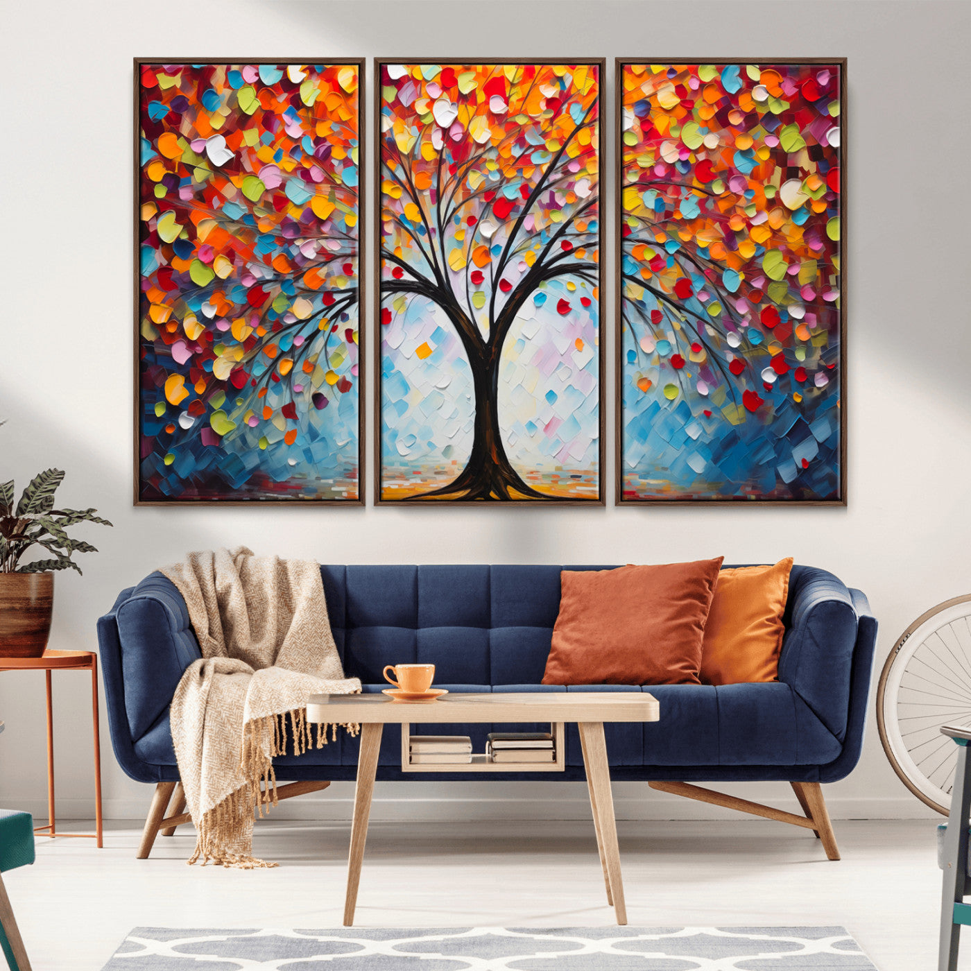 HS2447-MGV-CV-36X24-Colorful Abstract Tree Wall Art – Vibrant Palette Knife Painting, Modern Textured Canvas, Rainbow Nature Artwork for Living Room