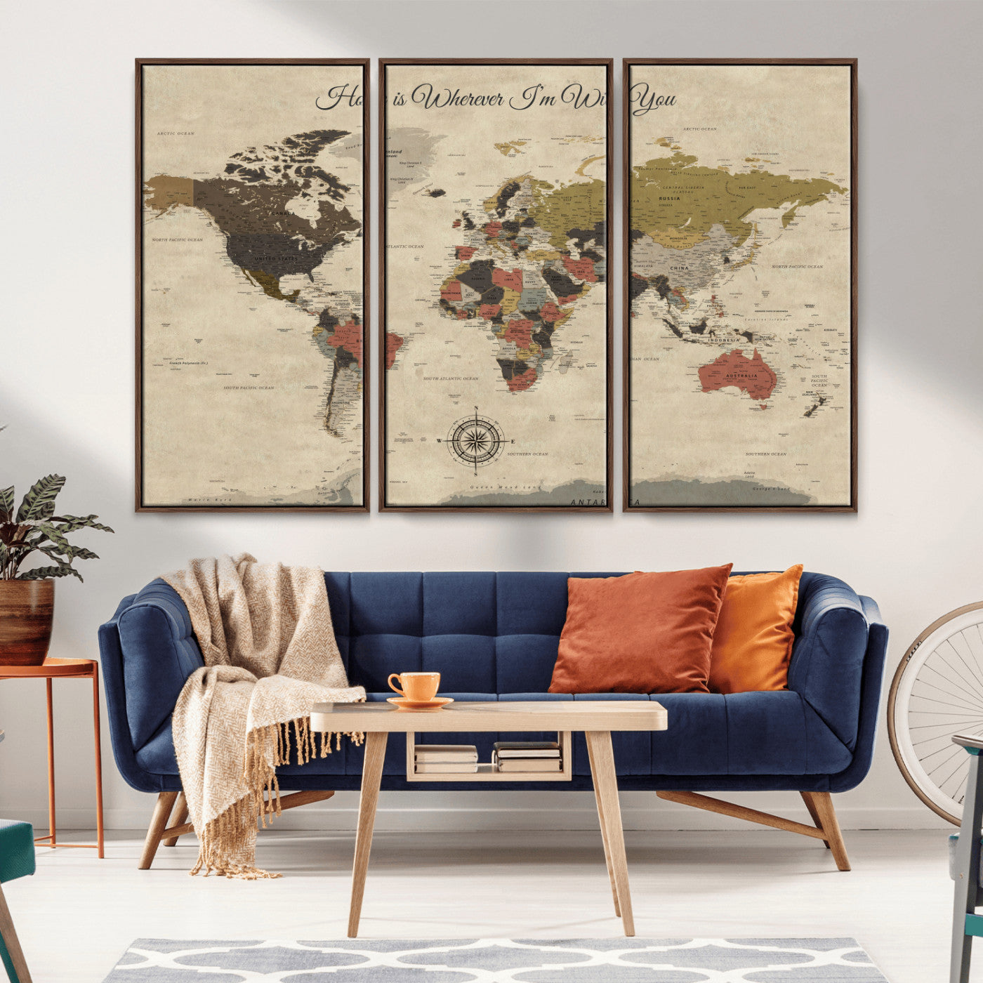 89242247-MGV-CV-36X24-World Map Wall Art – Rustic Vintage Travel Canvas Print, Push Pin Adventure Decor for Bedroom, Office, Living Room