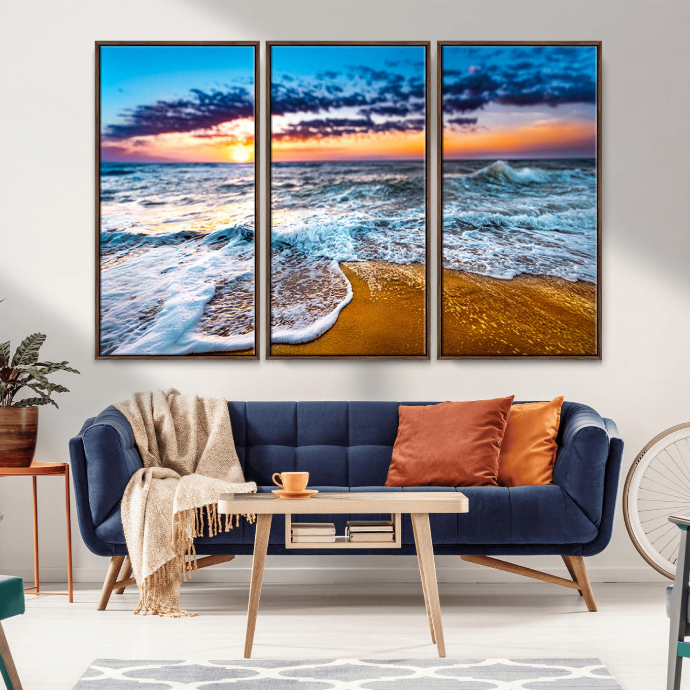 24077769-MGV-CV-36X24-Sunset Beach Wall Art – Ocean Waves Canvas Print, Golden Shoreline Photography Coastal Decor for Living Room, Bedroom, Office,
