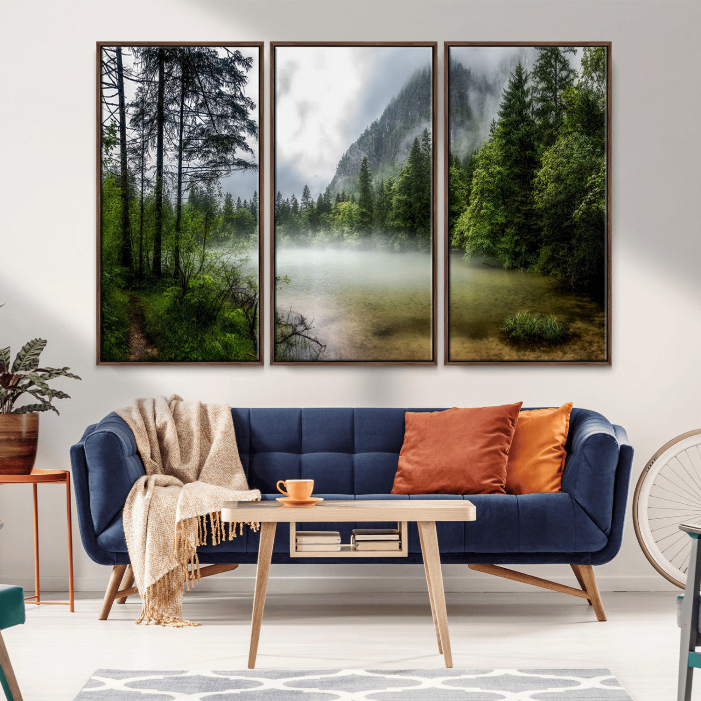 93123937-MGV-CV-36X24-Landscape Wall Art – Misty Mountain Lake Canvas Print, Tranquil Forest and Waterfall Photography Decor for Bedroom, Living Room,