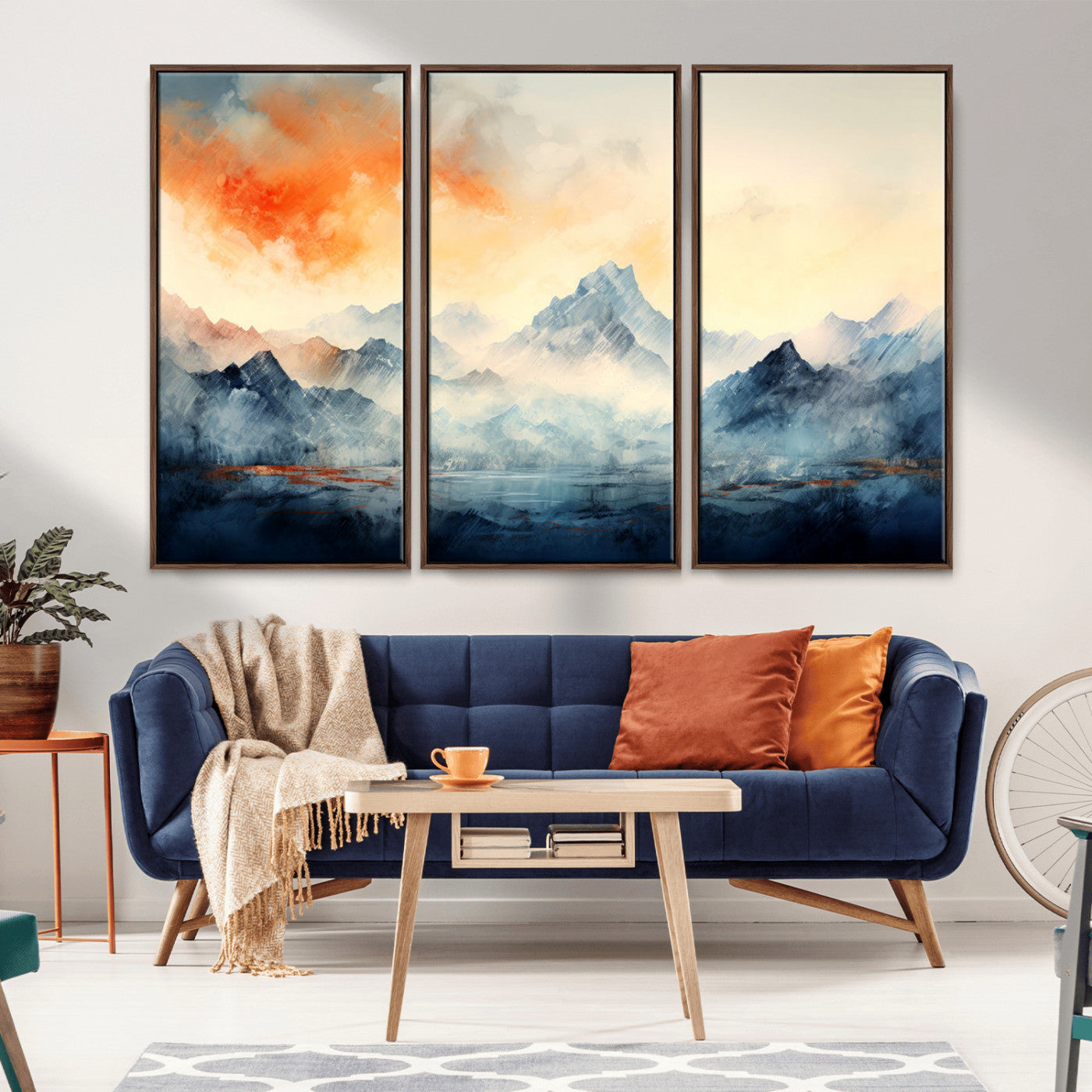 WRM1005-MGV-CV-36X24-Mountain Landscape Wall Art – Panoramic Watercolor Canvas Print, Abstract Nature Decor for Living Room, Office, Bedroom or Cabin