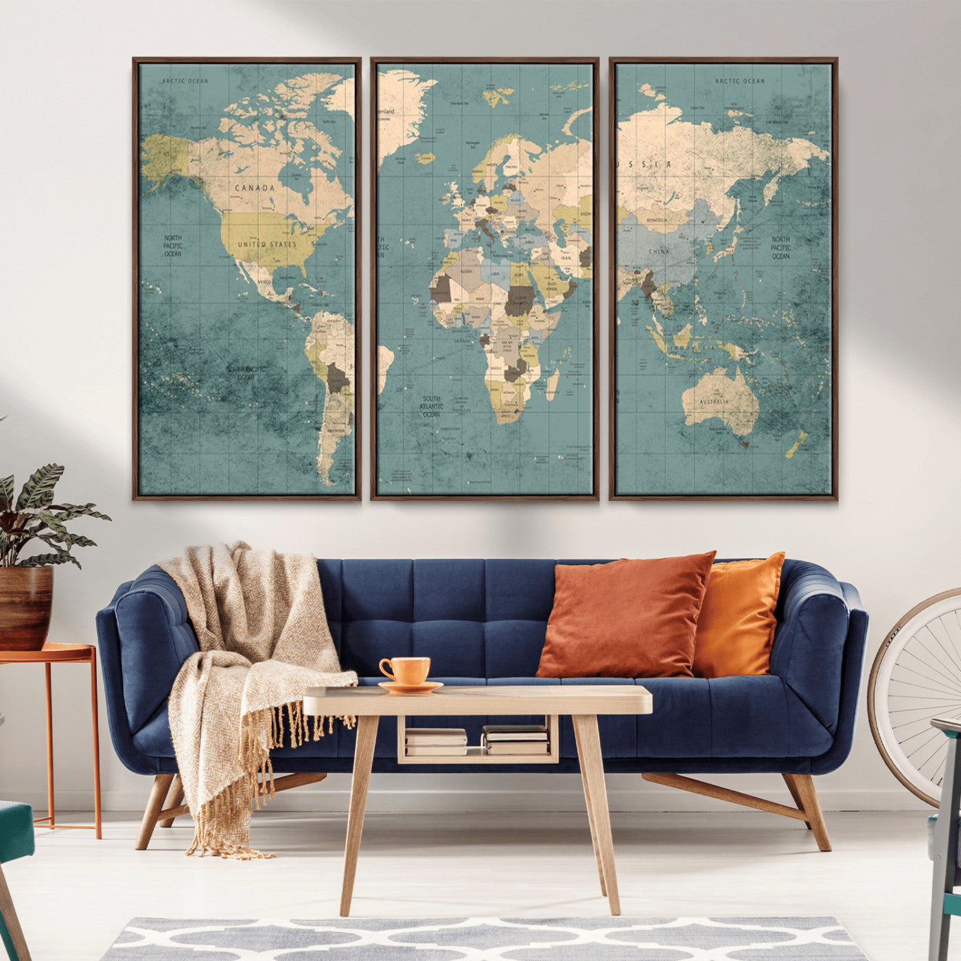 54872-MGV-CV-36X24-Classic World Map Wall Art Canvas Print, Framed Retro Map Art Picture Print, Vintage Atlas Perfect Rustic Explorer Decor Artwork