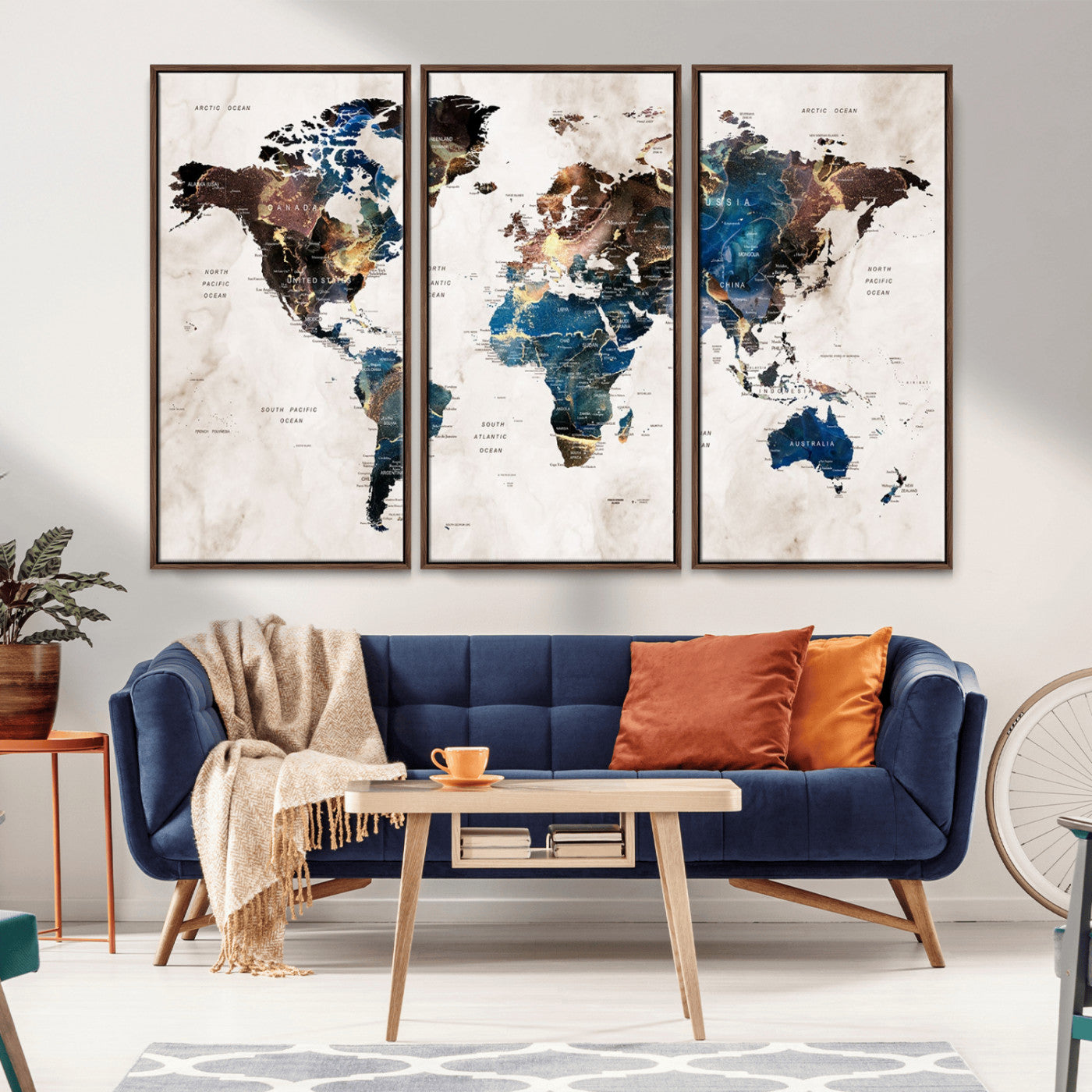 10276-MGV-CV-36X24-World Map Wall Art Canvas Print, Framed Global Cartography Art Picture Print, Vintage Map Perfect Vintage Explorer Decor Artwork