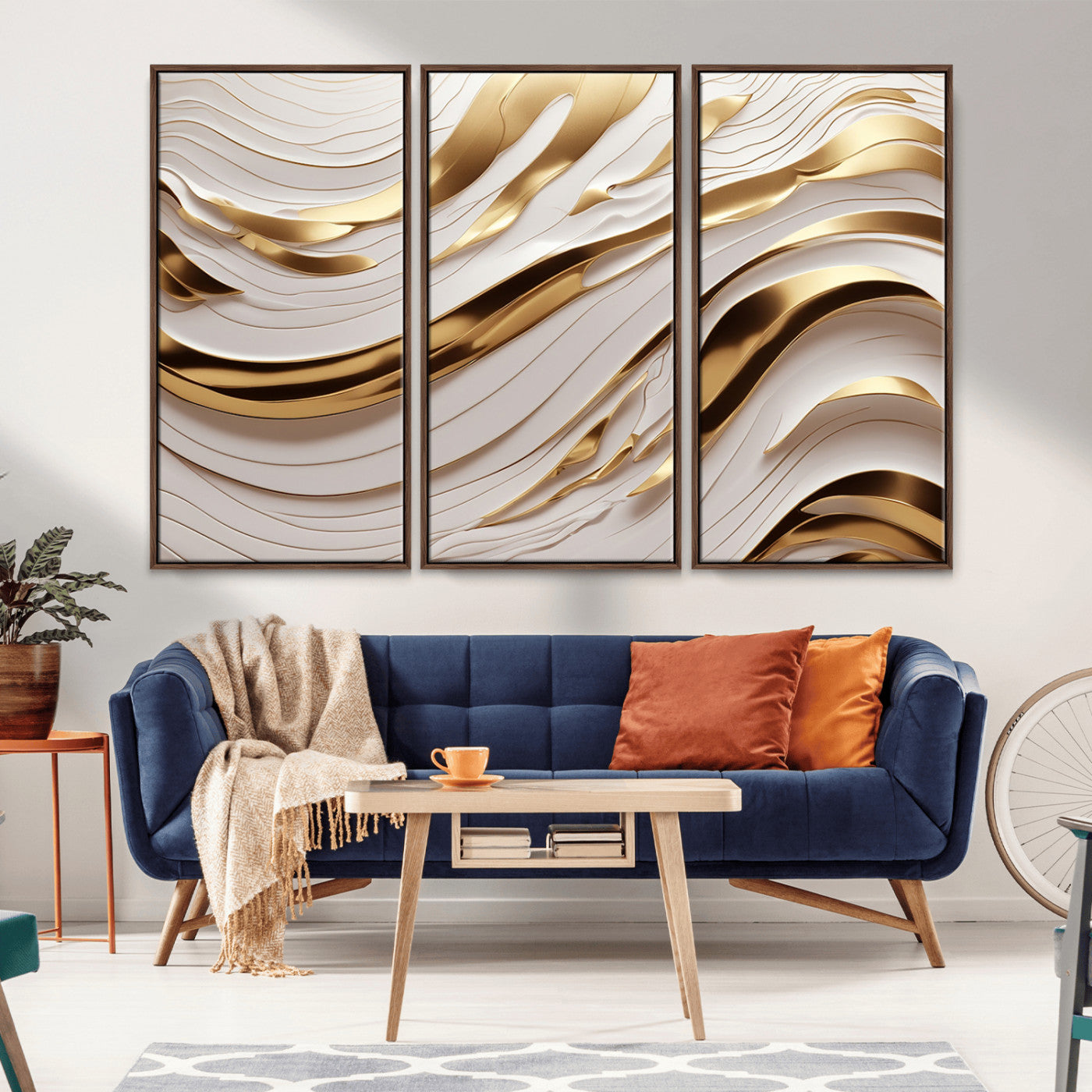 41237-MGV-CV-36X24-Gold Waves Wall Art Canvas Print, Framed Elegant Flow Art Picture Print, Luxury Layers Perfect Minimal Luxe Decor Artwork