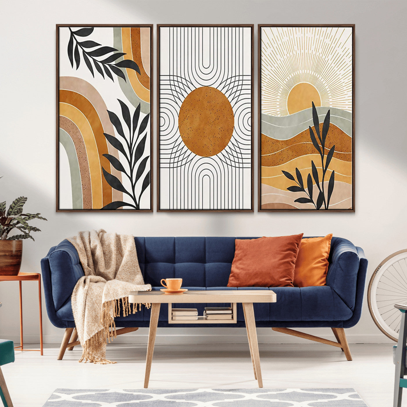 32359-MGV-CV-36X24-Modern Sun Wall Art Canvas Print, Framed Retro Horizon Art Picture Print, Sunburst Design Perfect Mid Century Boho Decor Artwork