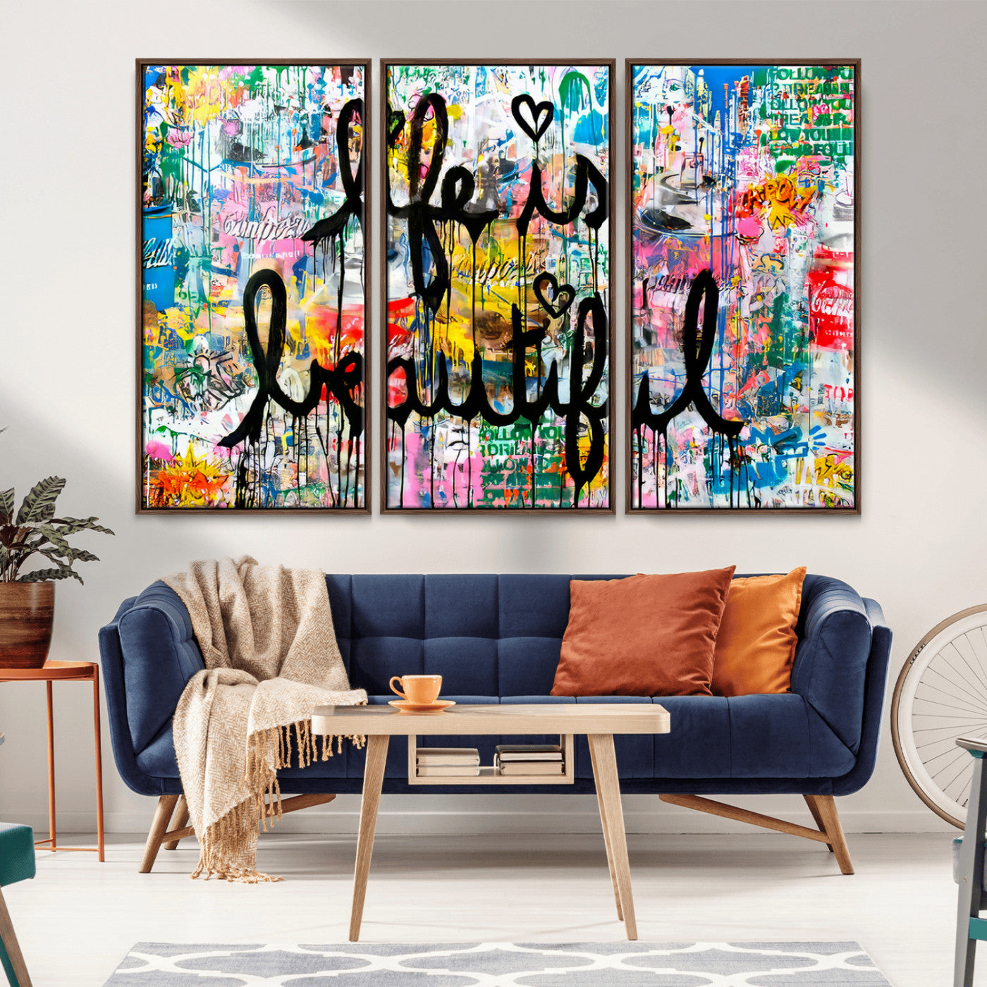 36856-MGV-FC-48X32-3P_Walnut-Life Is Beautiful Wall Art – Colorful Graffiti Canvas Print, Modern Street Style Artwork, Inspirational Decor for Living Room,