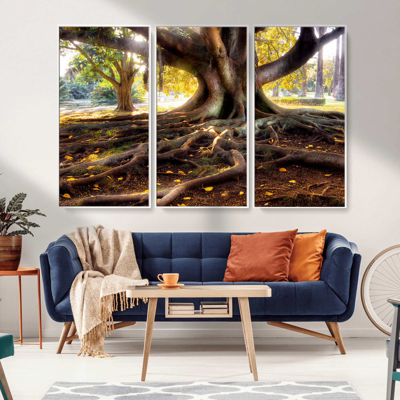 53335-MGV-CV-36X24-Majestic Tree with Sprawling Roots Wall Art – Serene Sunlit Park Scene, Nature Canvas Print, Perfect for Living Room, Office or