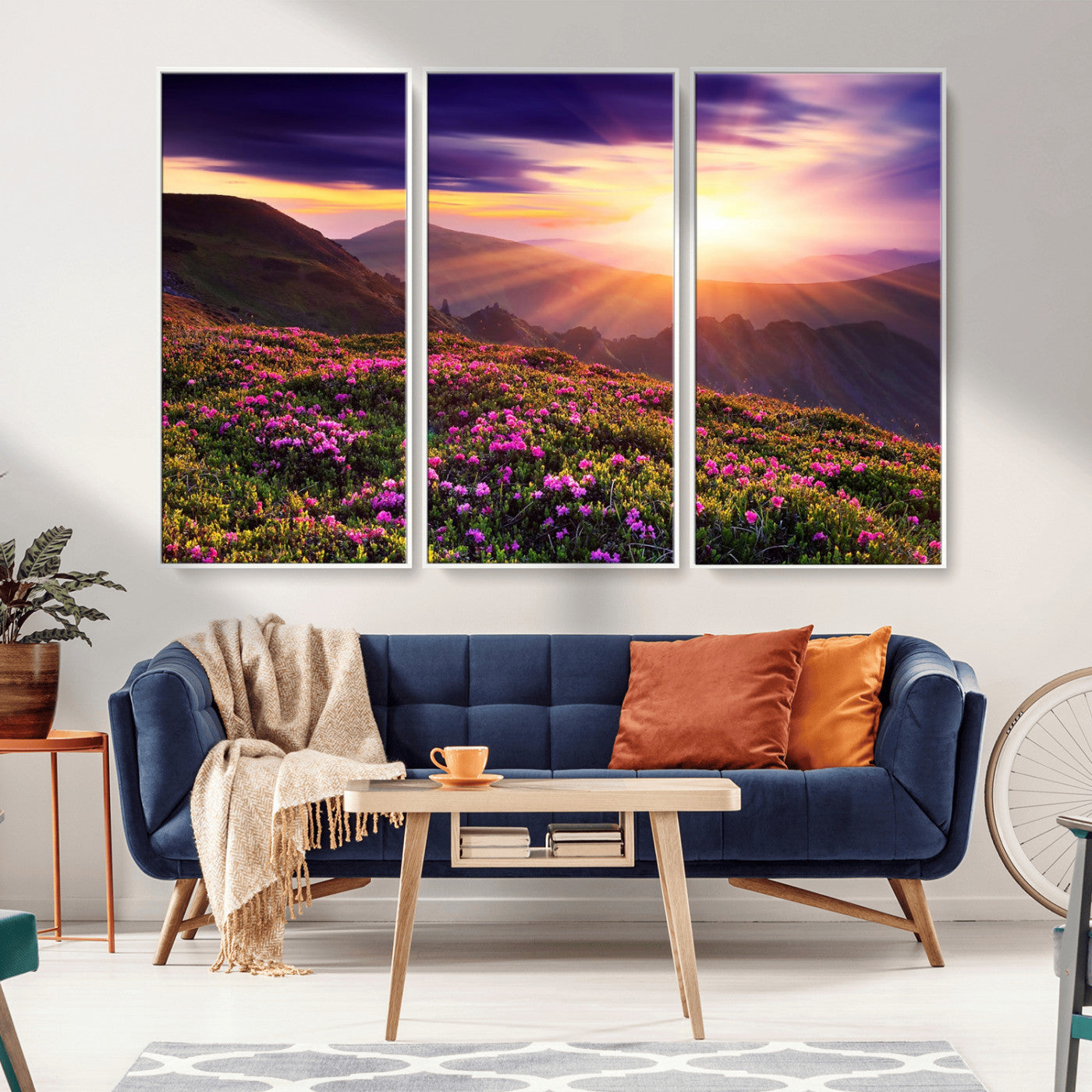 49741-MGV-CV-36X24-Mountain Sunrise Wall Art – Vibrant Floral Landscape Canvas Print, Nature Home Decor for Living Room, Bedroom Office or Cabin