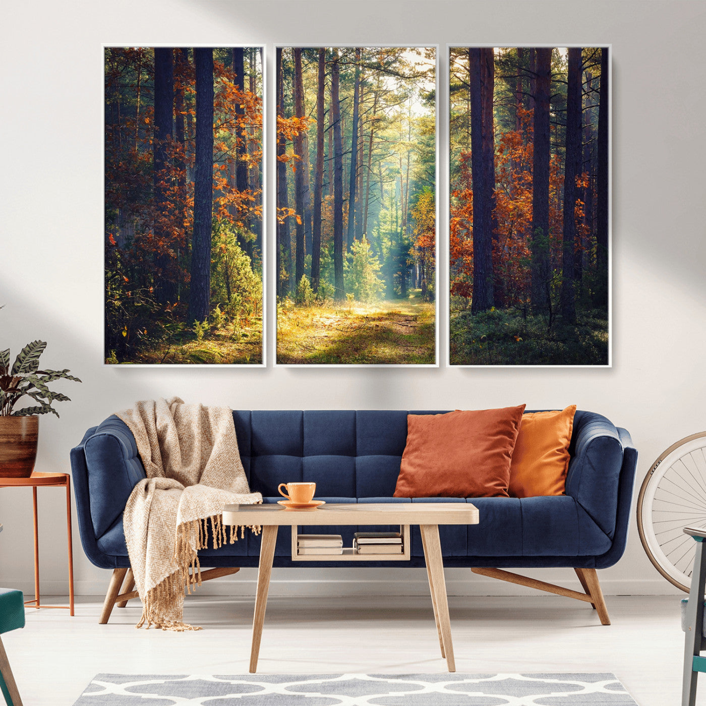 86249-MGV-CV-36X24-Sunlit Autumn Forest Path Wall Art – Peaceful Nature Scene with Fall Foliage, Calming Woods Decor for Home or Office