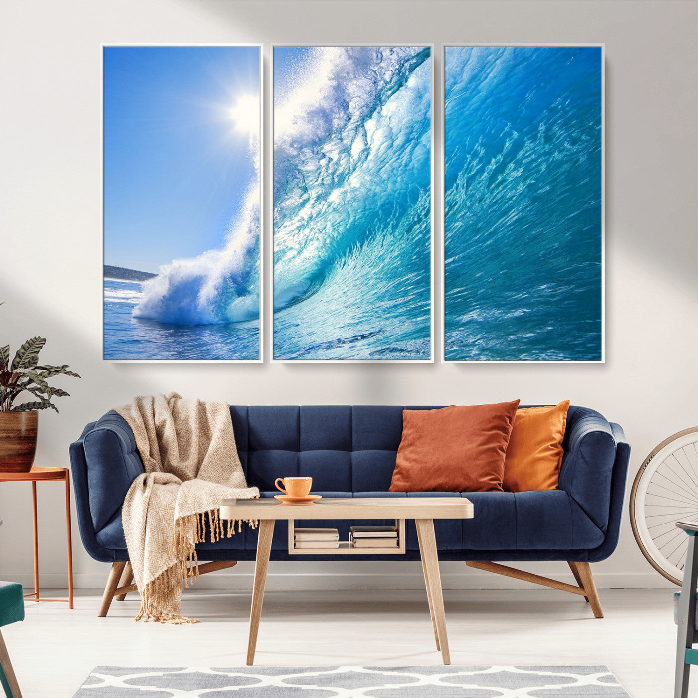 37494-MGV-FC-48X32-3P_White-Ocean Wave Canvas Art – Stunning Blue Wave Photography, Coastal Wall Decor for Living Room, Bedroom or Office