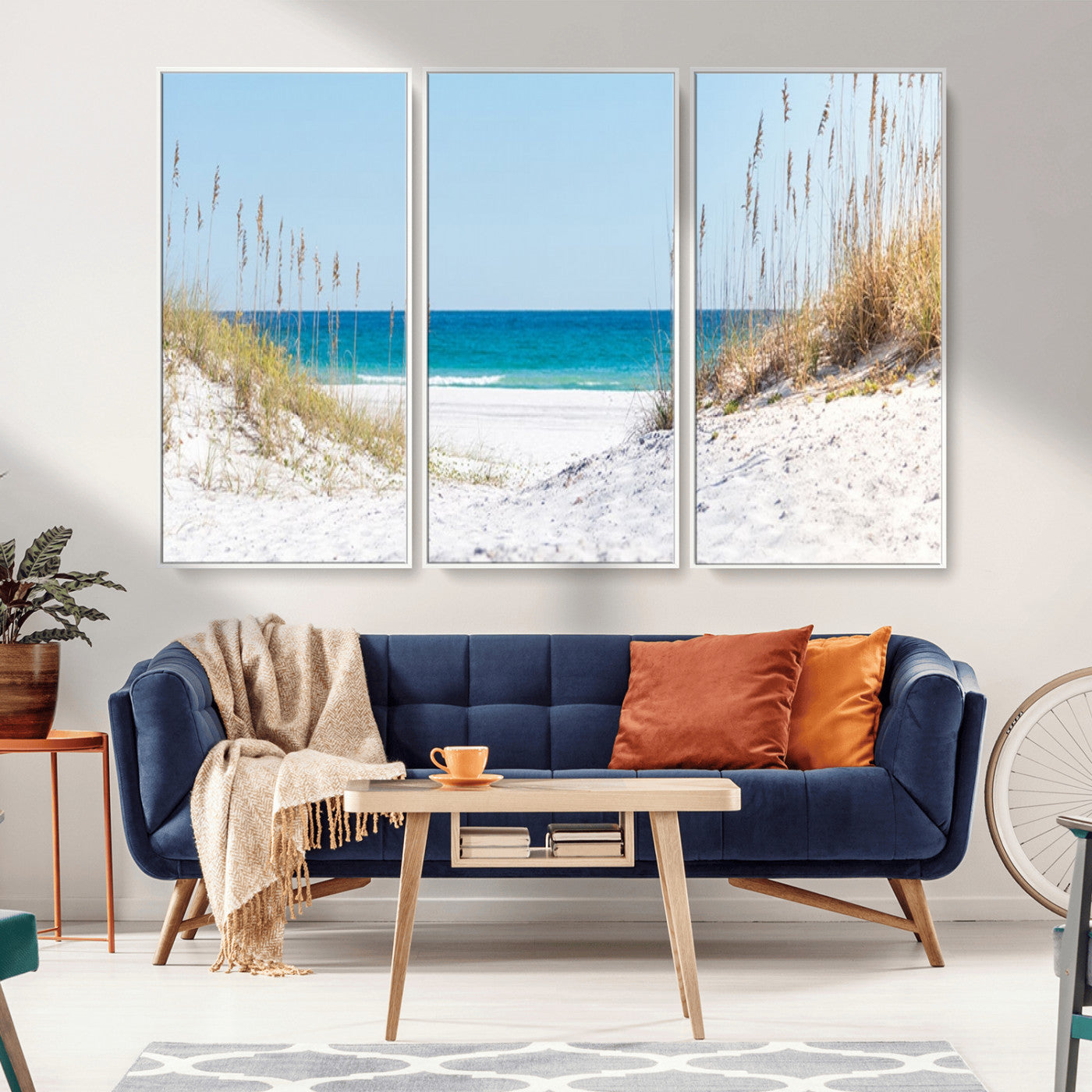 58498-MGV-FC-48X32-3P_White-White Sandy Beach Wall Art – Panoramic Coastal Canvas Print, Ocean View Decor for Living Room, Bedroom, Office, Relaxing Seaside