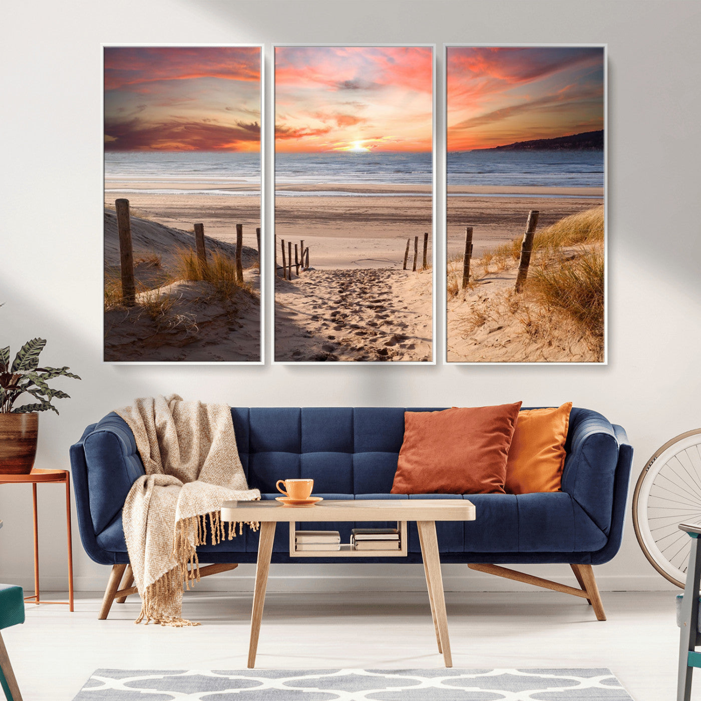 78111-MGV-FC-48X32-3P_White-Sunset Pathway Wall Art – Panoramic Coastal Canvas Print, Tranquil Beach Decor for Living Room, Office or Bedroom