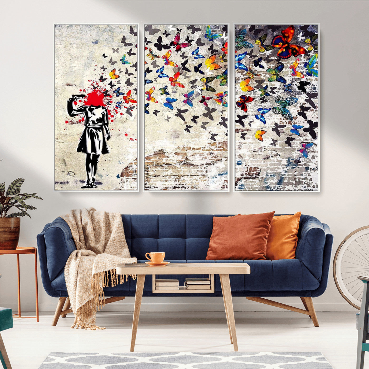 88654-MGV-FC-48X32-3P_White-Butterfly Explosion Graffiti Wall Art – Street Art Canvas Print, Colorful Butterfly Spray Mural, Modern Abstract Urban Wall Decor