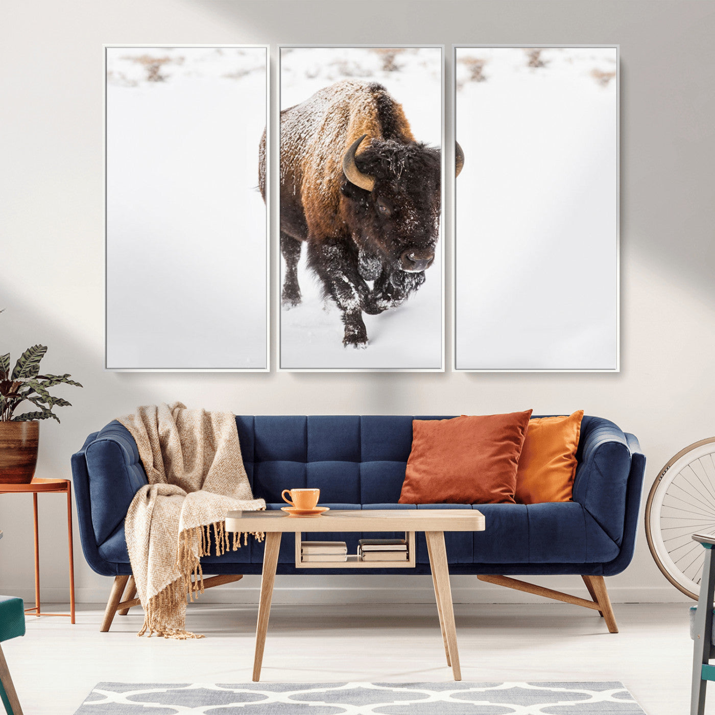 19889-MGV-FC-48X32-3P_White-Snow Bison Wall Art – Majestic Buffalo Winter Landscape Canvas Print, Rustic Wildlife Photography Decor for Cabin, Lodge, Living