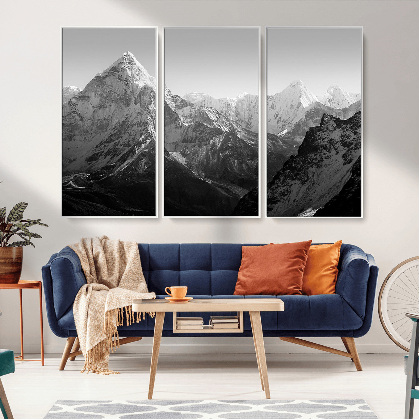 10775-MGV-FC-48X32-3P_White-Snow Capped Mountain Wall Art – Black and White Canvas Print of Majestic Peaks, Nature Landscape Photography for Office, Bedroom,