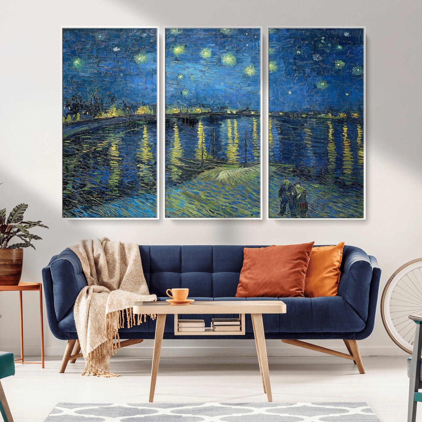 94605-MGV-CV-36X24-Starry Night Over the Rhone Wall Art – Vincent van Gogh Canvas Print, Famous Impressionist Painting for Living Room, Office
