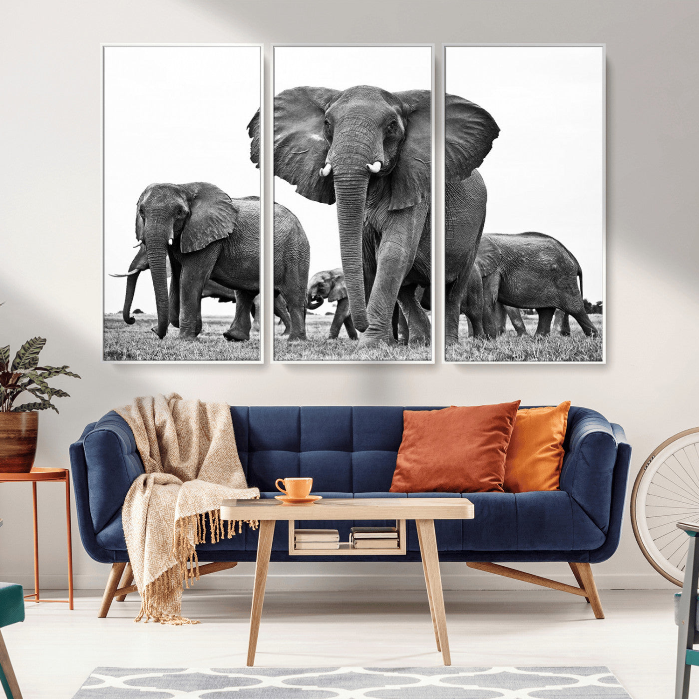 91685-MGV-CV-36X24-Elephant Herd Wall Art – Black and White Safari Canvas Print, African Wildlife Photography Decor for Living Room, Office or