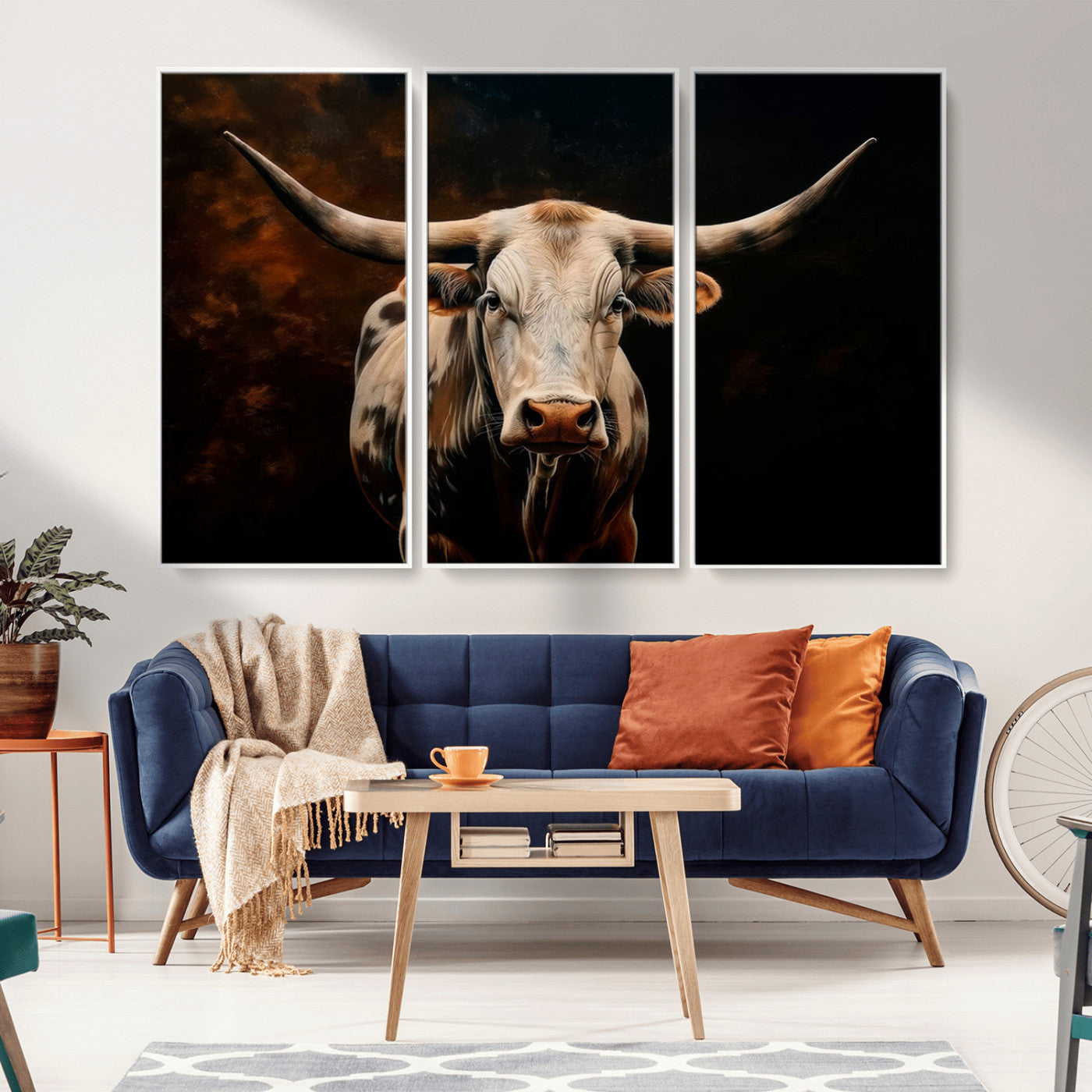 70522-MGV-CV-36X24-Longhorn Bull Wall Art – Striking Canvas Print of Majestic Bull, Premium Animal Decor for Home, Office, Man Cave, or Living Room